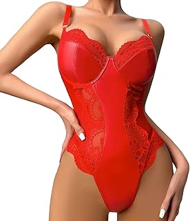 Bodysuit Lingerie Sexy Leather Underwire Push Up Floral Lace Sheer Corset Lingerie Women Teddy Bodysuit Bustier Top