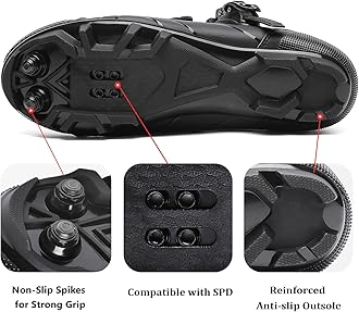 KESCOO Mens Mountain Bike Shoes with 2-Bolts SPD Cleats Included, Cycling Shoes with Quick Ratchet Buckle Indoor Outdoor Riding Biking