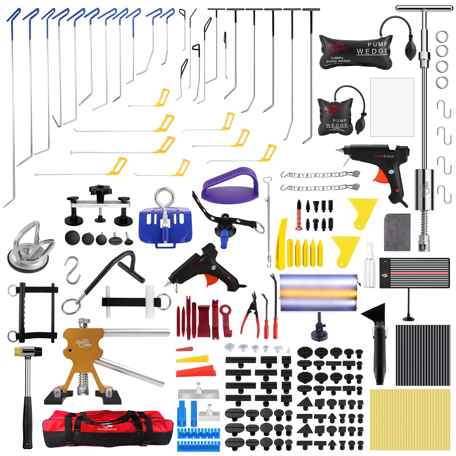 Super PDR 240PCS PDR Rod Tools Kit Professional Body Repair Dent Removal Tools Hail Damage Repair Car Dent Puller Kit Auto Paintless Dent Repair Tool with Dent Lifter, Slide Hammer, for Car Body Dents