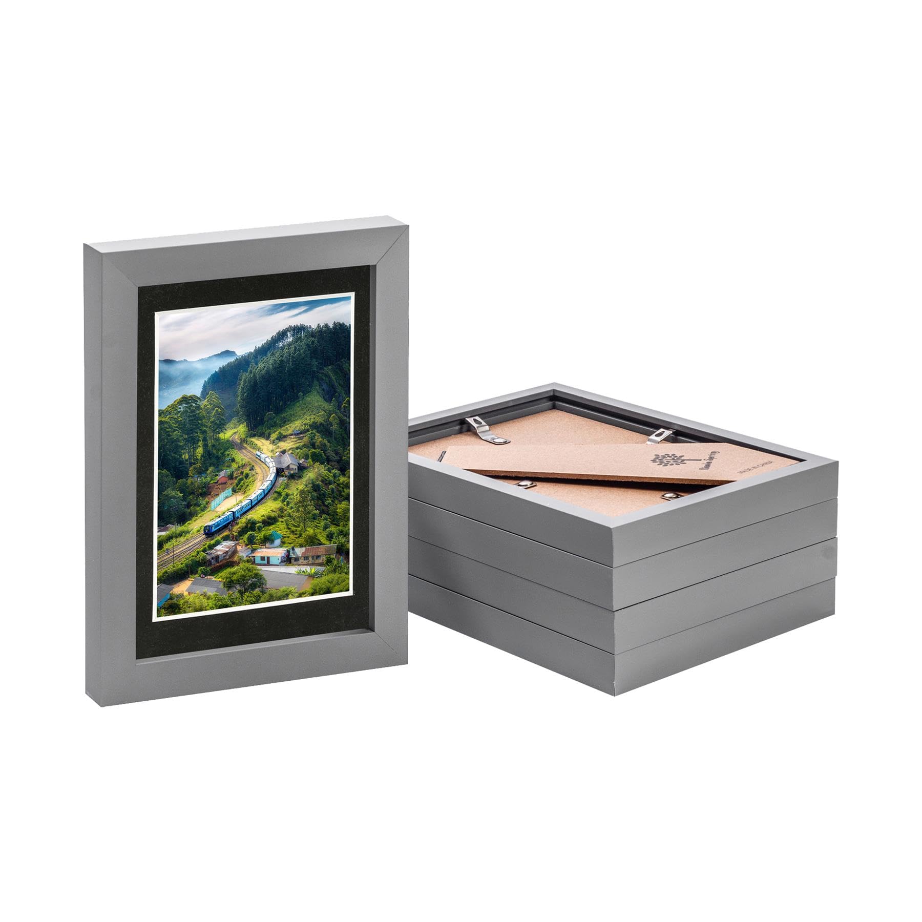 Nicola Spring Grey/Black 5X 5" X 7" Photo Frames With 4" X 6" Mount - Glass Aperture Home Picture Wall Hanging Landscape Portrait Display