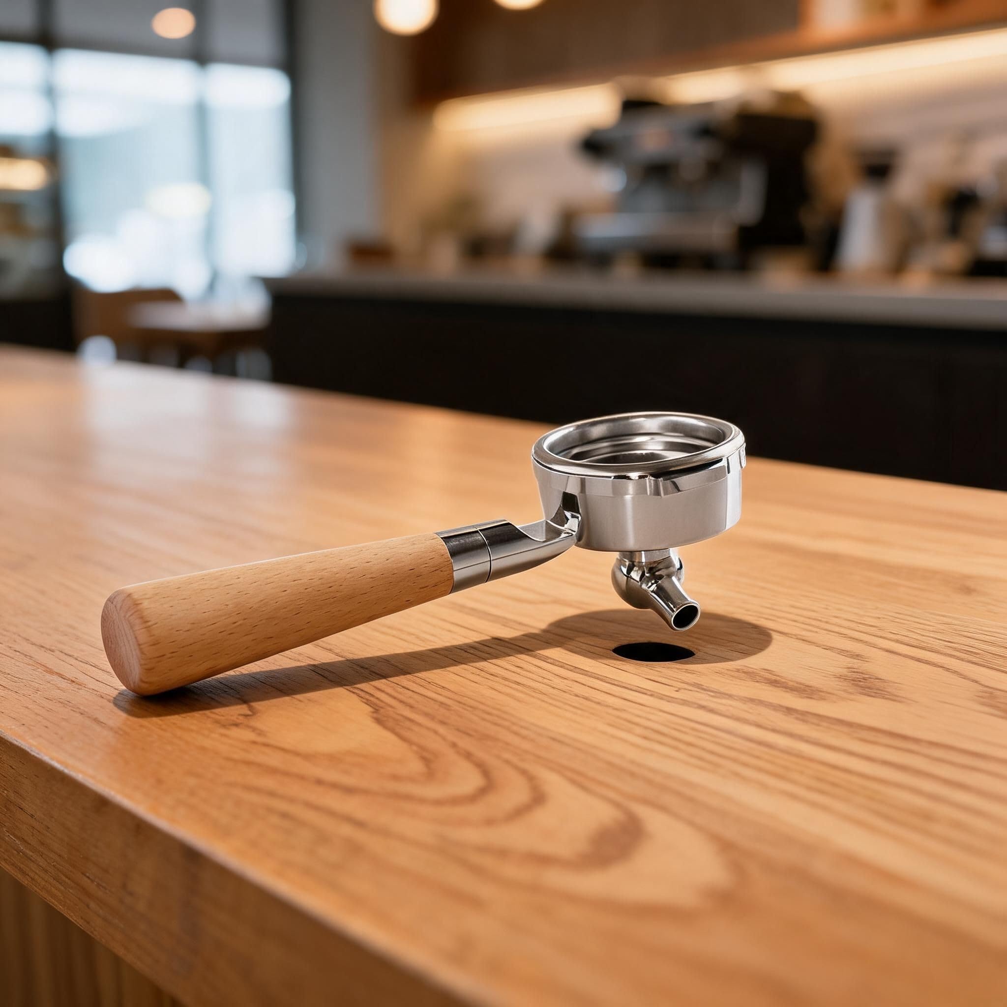 Portafiltro de acero inoxidable de 58 mm con mango de madera y cesta | Cuenta con un diseño de acero inoxidable 304 desmontable para un enjuague simple y una extracción mejorada.