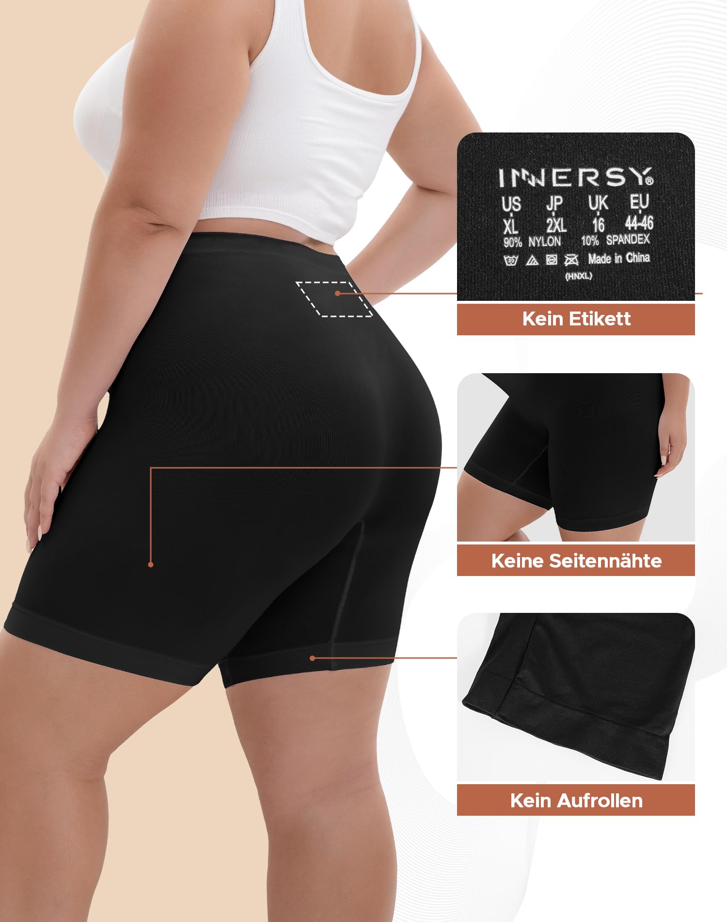 INNERSY Lot de 3 boxers de cyclisme pour femme, grandes tailles, anti-frottement, taille 44-62