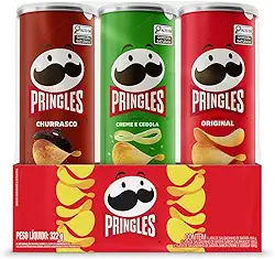 Pringles Pack Promo Salgadinho de Batata Frita 3 Sabores - Original, Creme e Cebola e Churrasco
