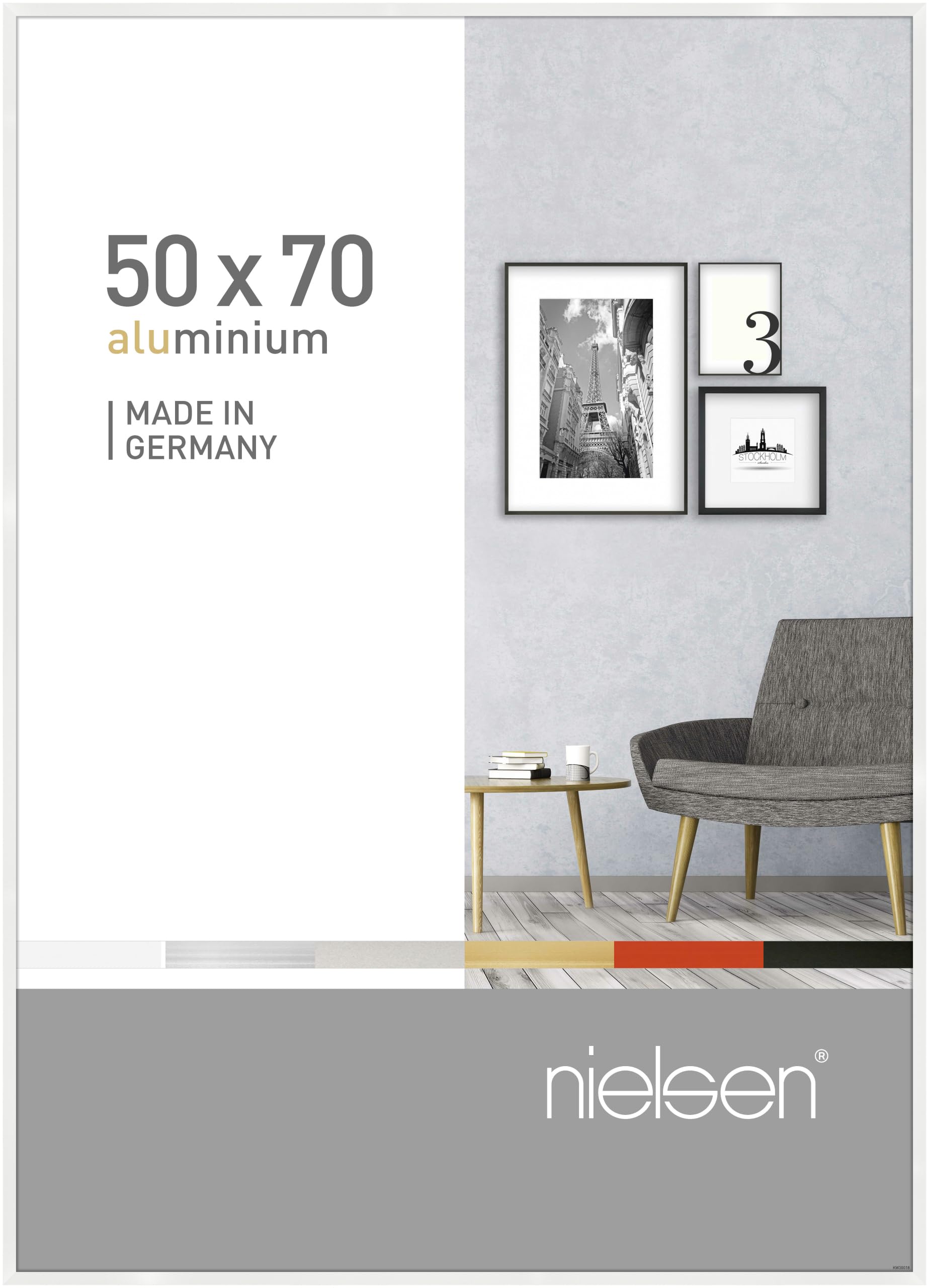 nielsen Pixel Aluminium Picture Frame - Glossy White 50x70cm - with Float Glass and Easy Push-Turn Clips