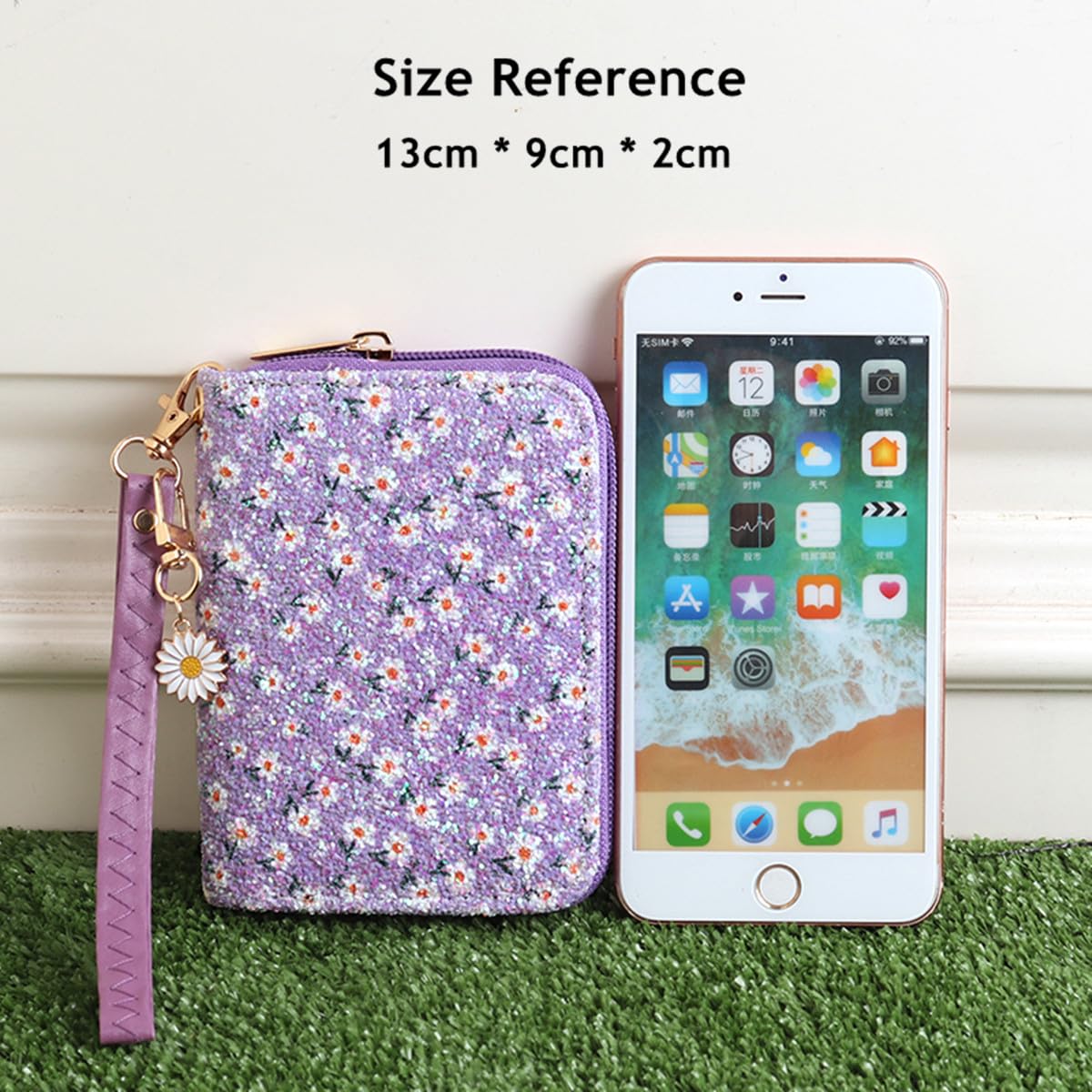 AACKS Carteras de flores para niñas pequeñas, cartera pequeña y bonita para adolescentes y niñas, cartera con bolsillo para monedas, Flor blanca morada., Cartera plegable