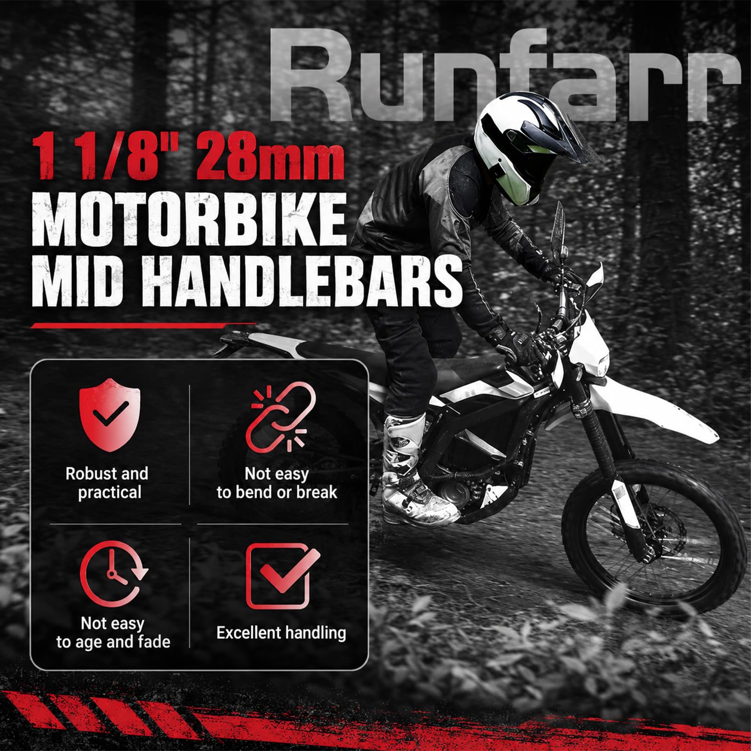 Manubrio Moto 28mm,CNC Alluminio Manubrio Moto Universale per bici elettrica Sur Ron ULTRABEE Ultra Bee-Nero
