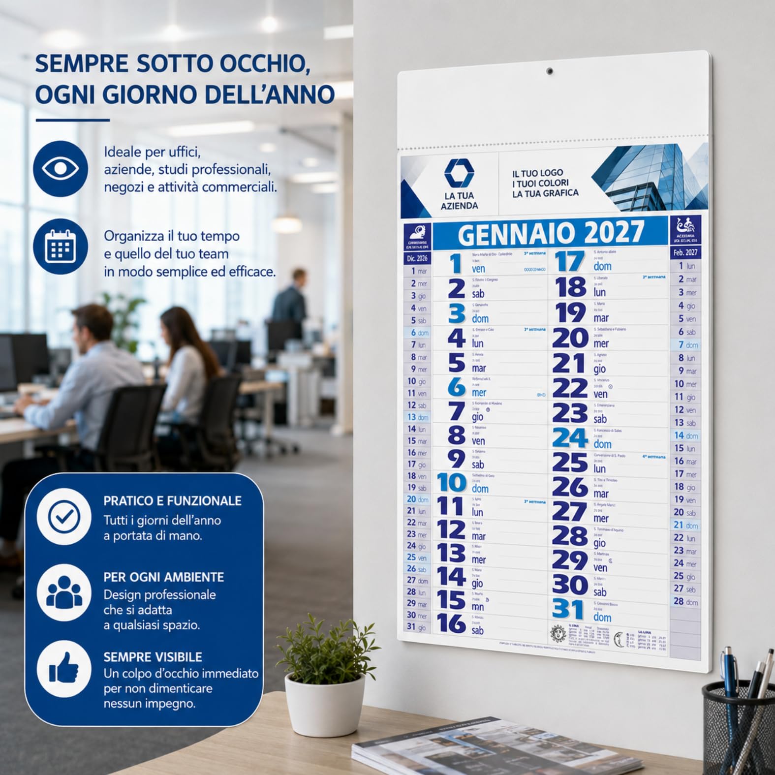 Calendari Personalizzati 2027 in Stock da 50 Pezzi Olandesi Medi da Muro Notes sul Retro per Gadget Pubblicitari di Fine Anno e come Omaggio per i Clienti o Regali Aziendali | PA620-50