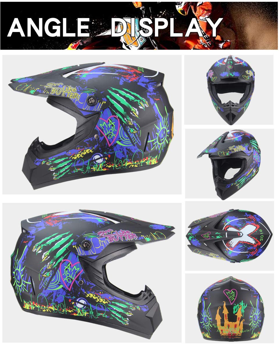 Casque de moto intégral pour jeunes, casque de moto tout-terrain MX ATV scooter pour hommes et femmes adultes, certification DOT (black,S)
