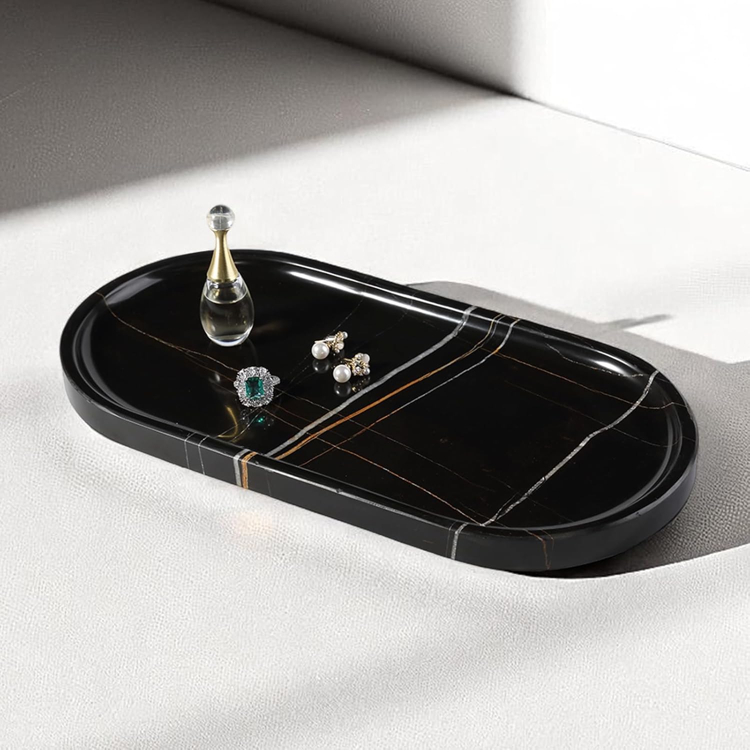 Natural black marble tray 12x6" decorative catchall
