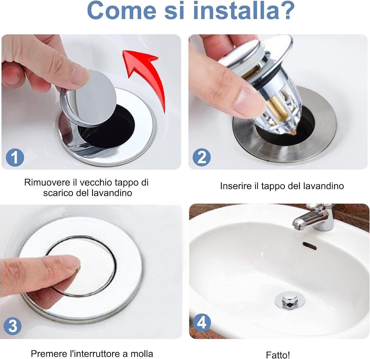 Premium Tappo lavandino Bagno 40mm - Tappo lavandino Cromato Universale - Tappo