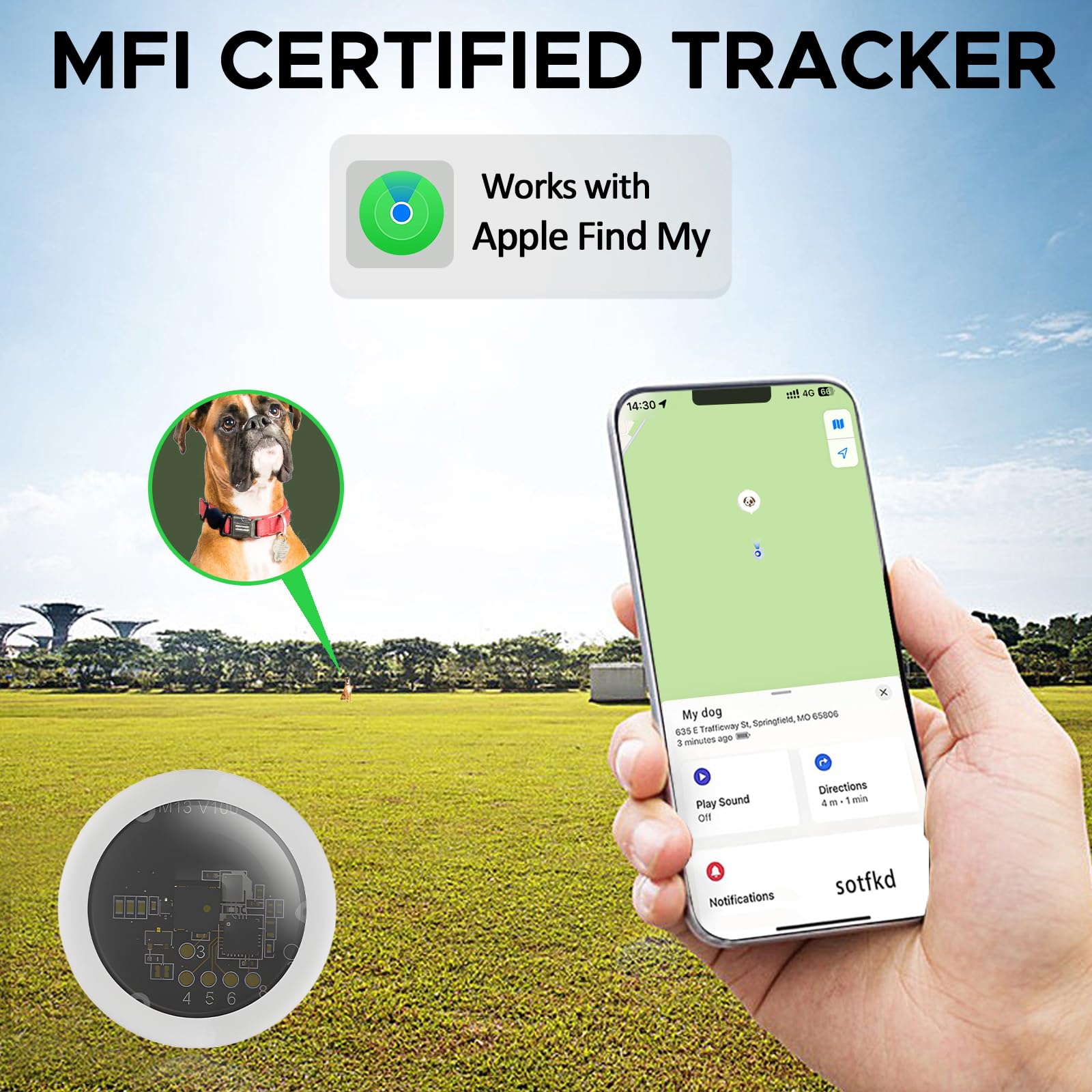 Localizzatore GPS per cani senza ABO (iOS), localizzatore per cani, impermeabile IP67, localizzazione degli animali domestici, lunga durata della batteria, mini tracker per cani e gatti (M13)