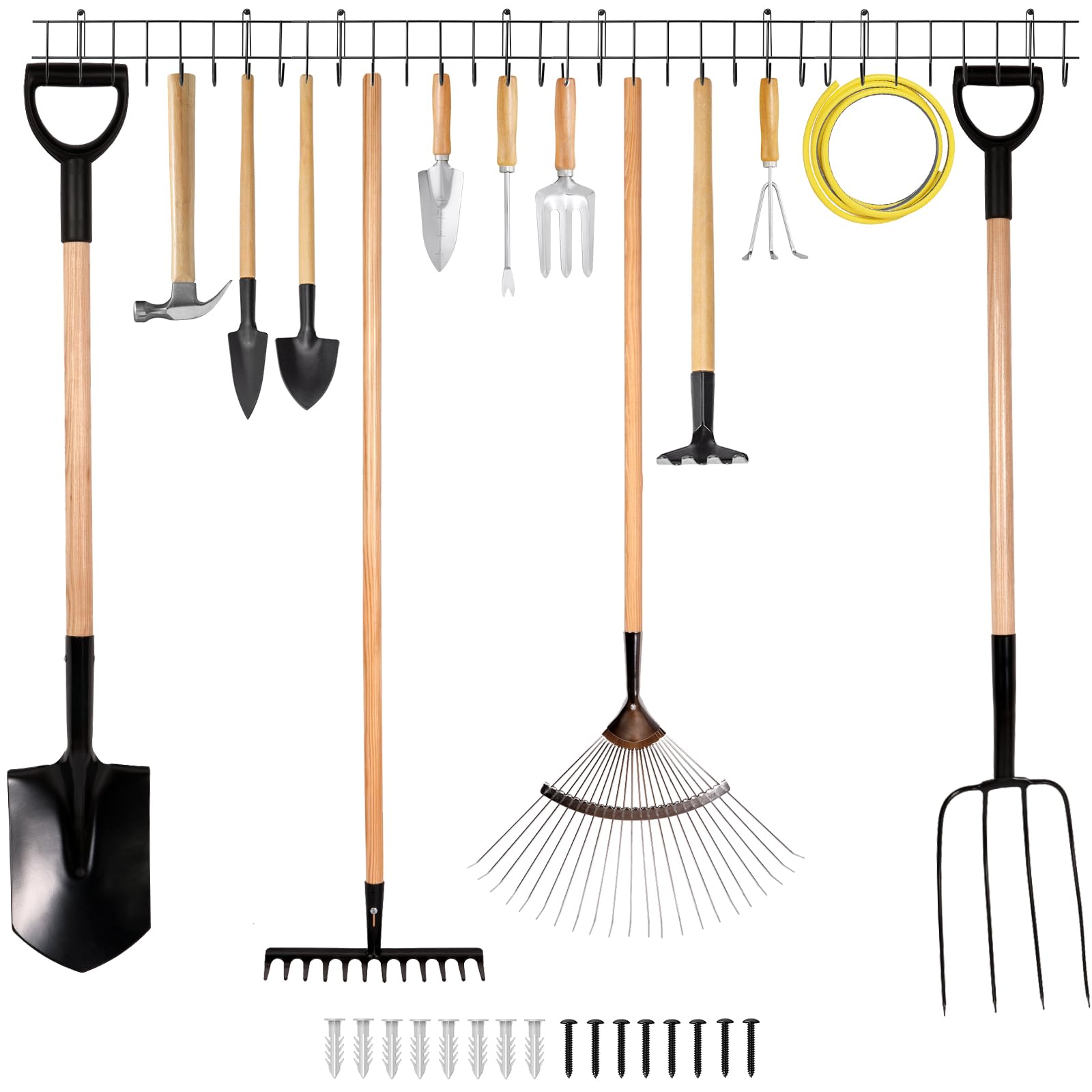 CROWNSHOP Garden Tool Storage Rack 164CM Garage Tool Organizer Wall Mount