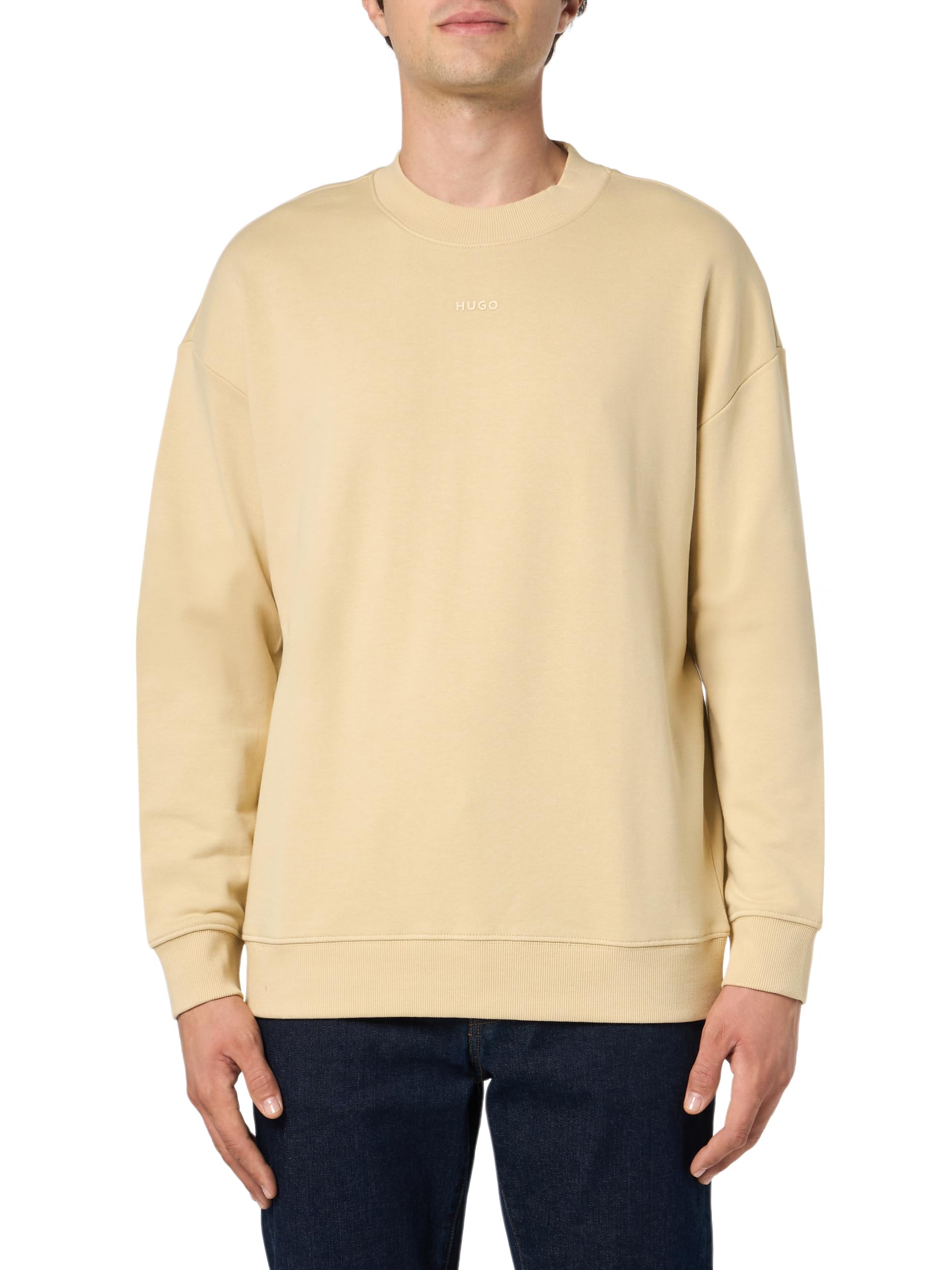 HUGO Men's Small Logo French Terry Sweatshirt, Mojave Dessert, L