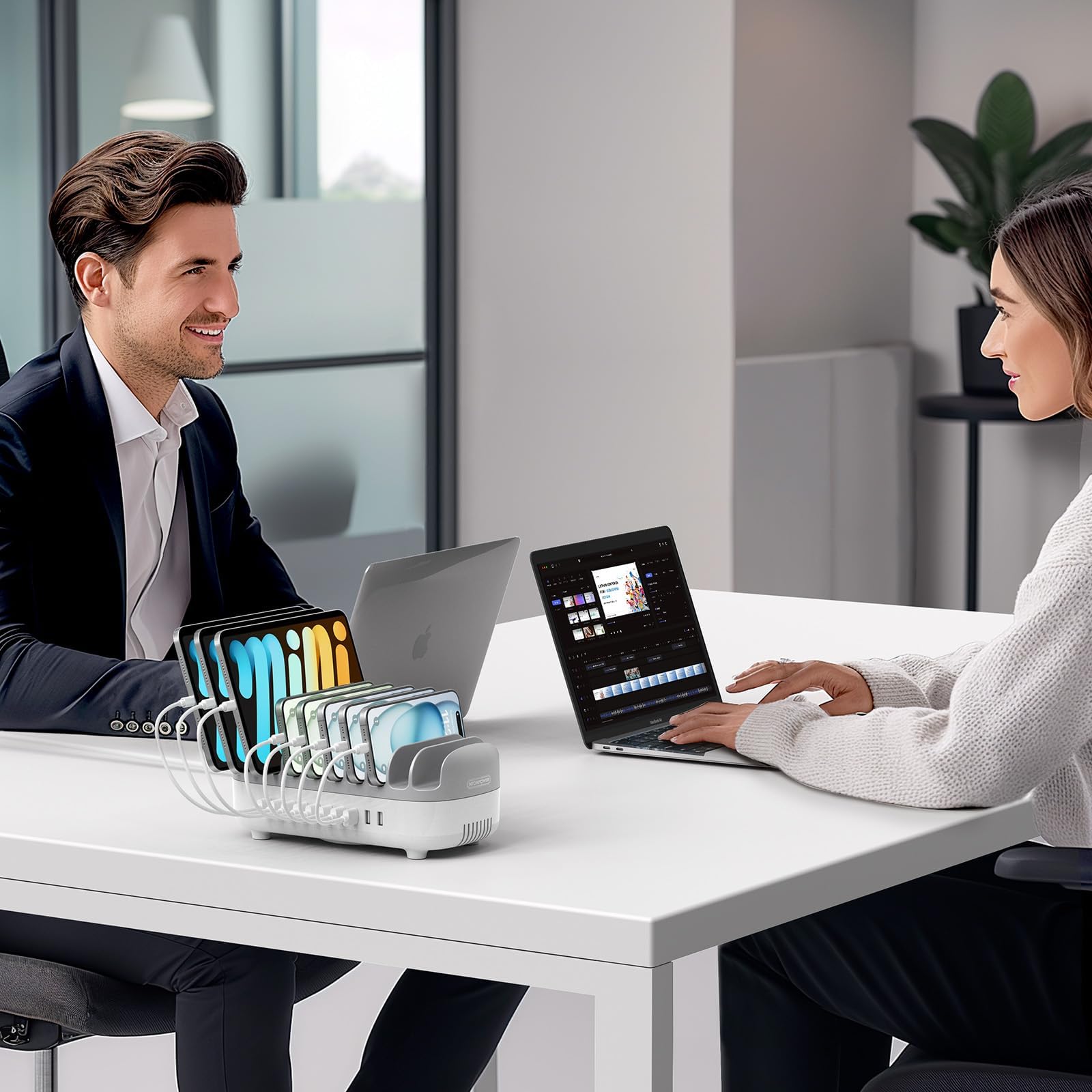 NTONPOWER 10 Port Tablet Ladestation 120 Watt Multi USB Ladestation mit Automatischer leiser Kühlkörper, für Handys Smartphones Tablets, Grau