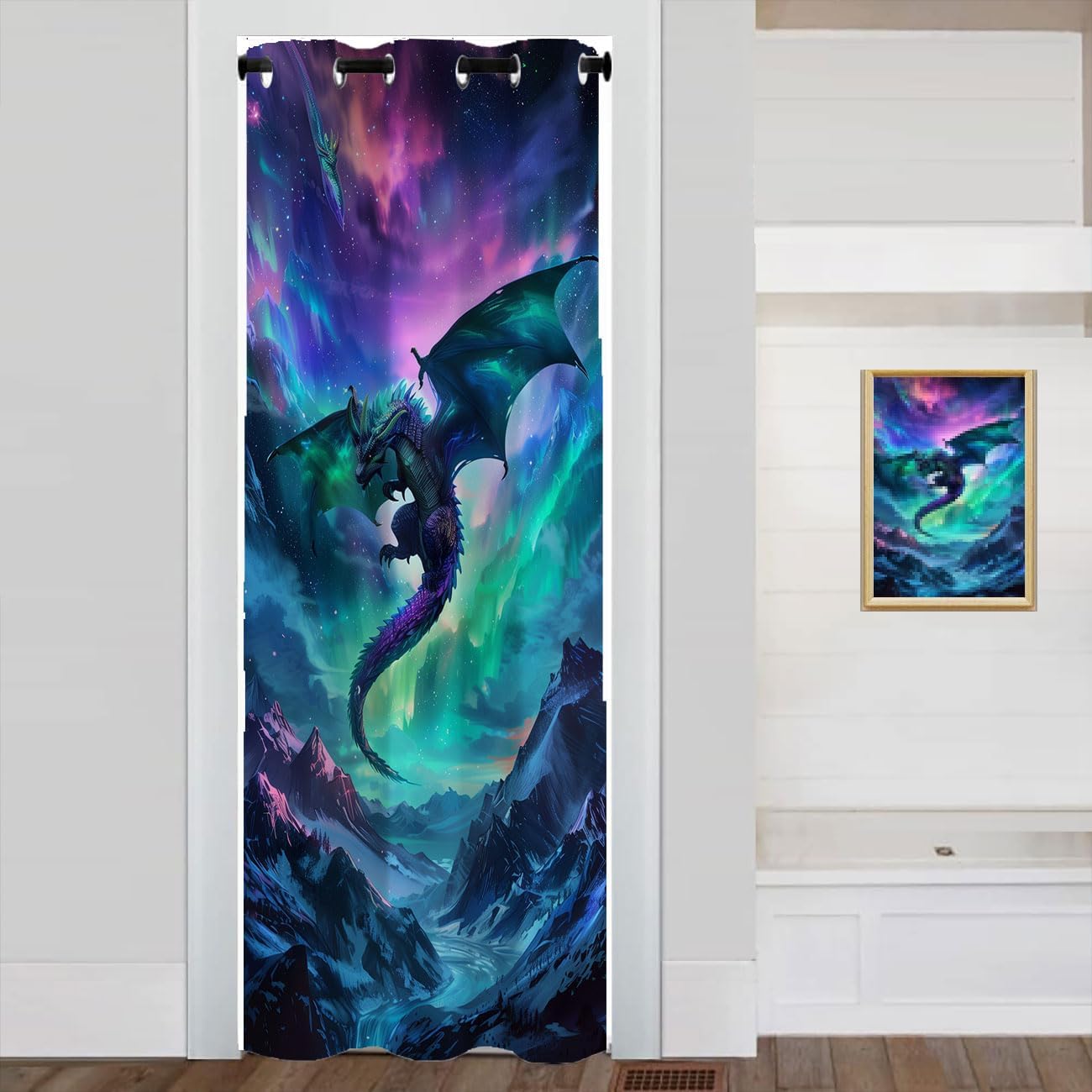 Fantasy Dragon Door Curtain Home Decor, Fantasy Black Purple Skulls Room Darkening Blackout Curtain for Privacy Bedroom Doorway Living Room, 1 Panel 34" W X 80" L