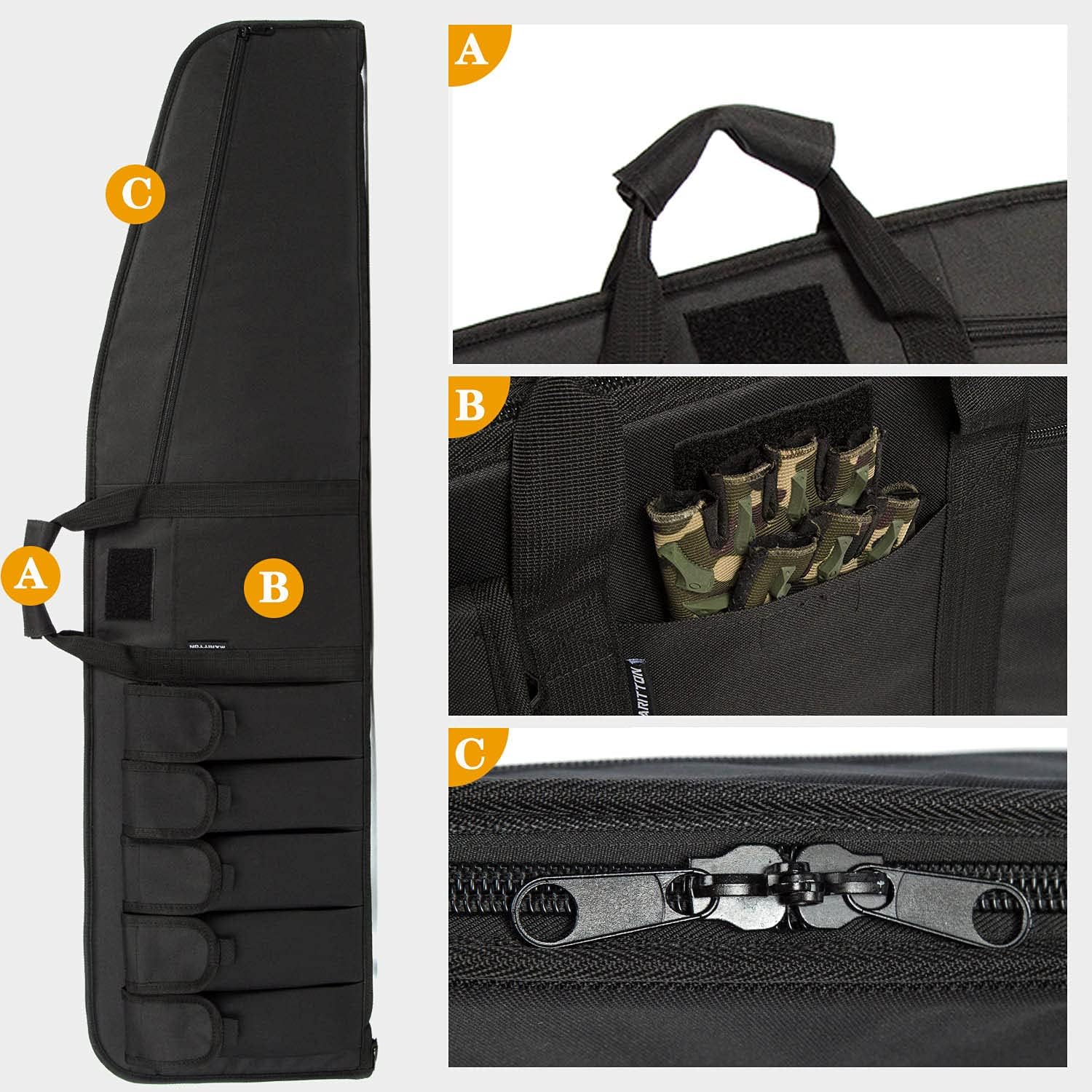 Rifle Case Tactical Single Scoped Soft Rifle Bag with Multiple Magazine Holder Pouch,Dual Lockable Zippers, Available Length in 35" 41" 45". - Image 5