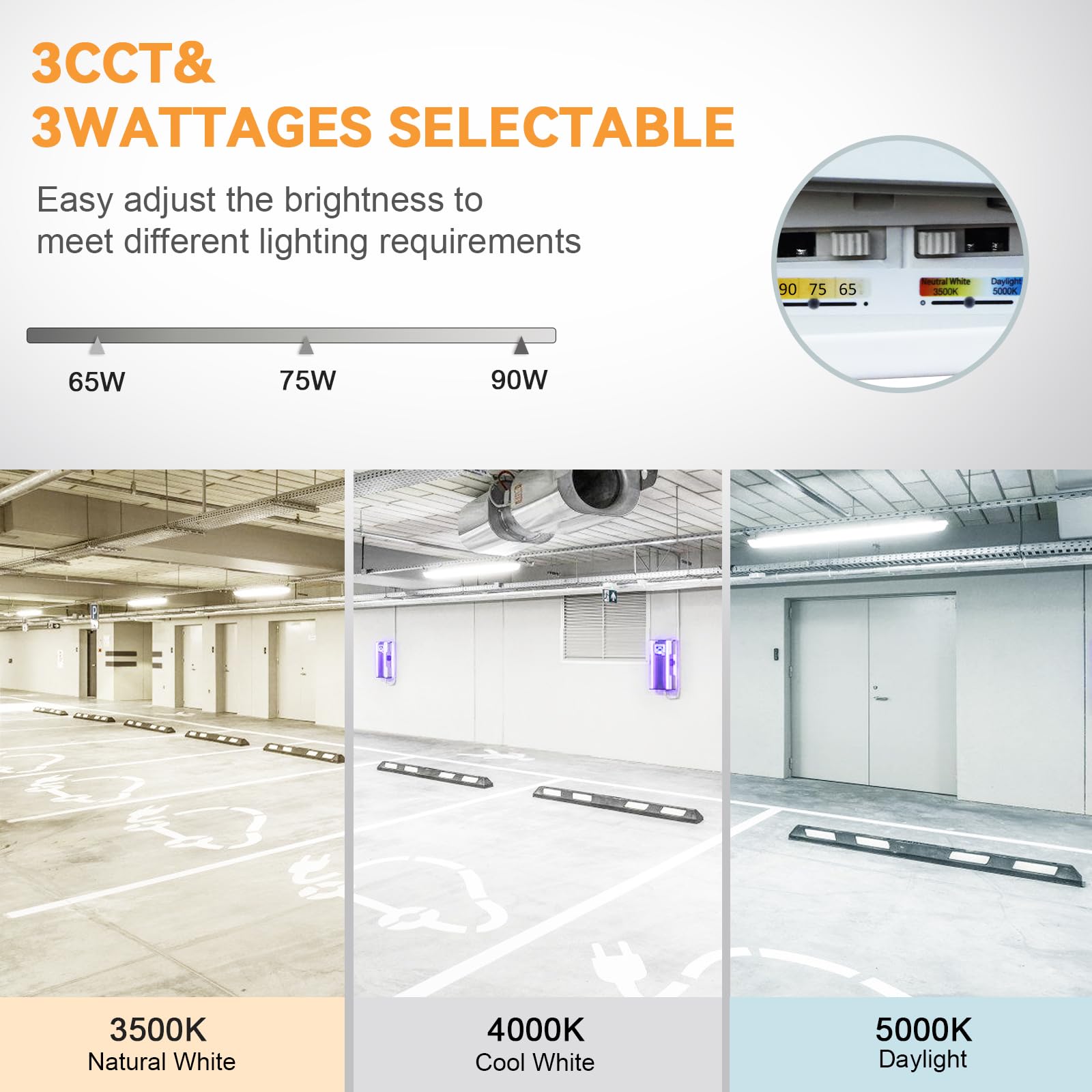 8FT LED Vapor Tight Light 3500K 4000K 5000K Adjustable 8450 9750 11700LM 120-277V 0-10V Dimmable Vapor Proof Fixture — view 3