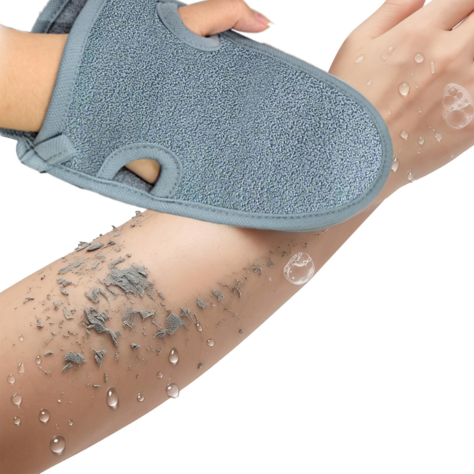 2 Pièces Gant Exfoliant Corps, Gant Gommage Corps, Élimine Les Cellules Mortes, Mitaines Massage pour Douche pour Femme et Homme, Nettoie et Purifie La Peau, avec cordon de suspension, Gris