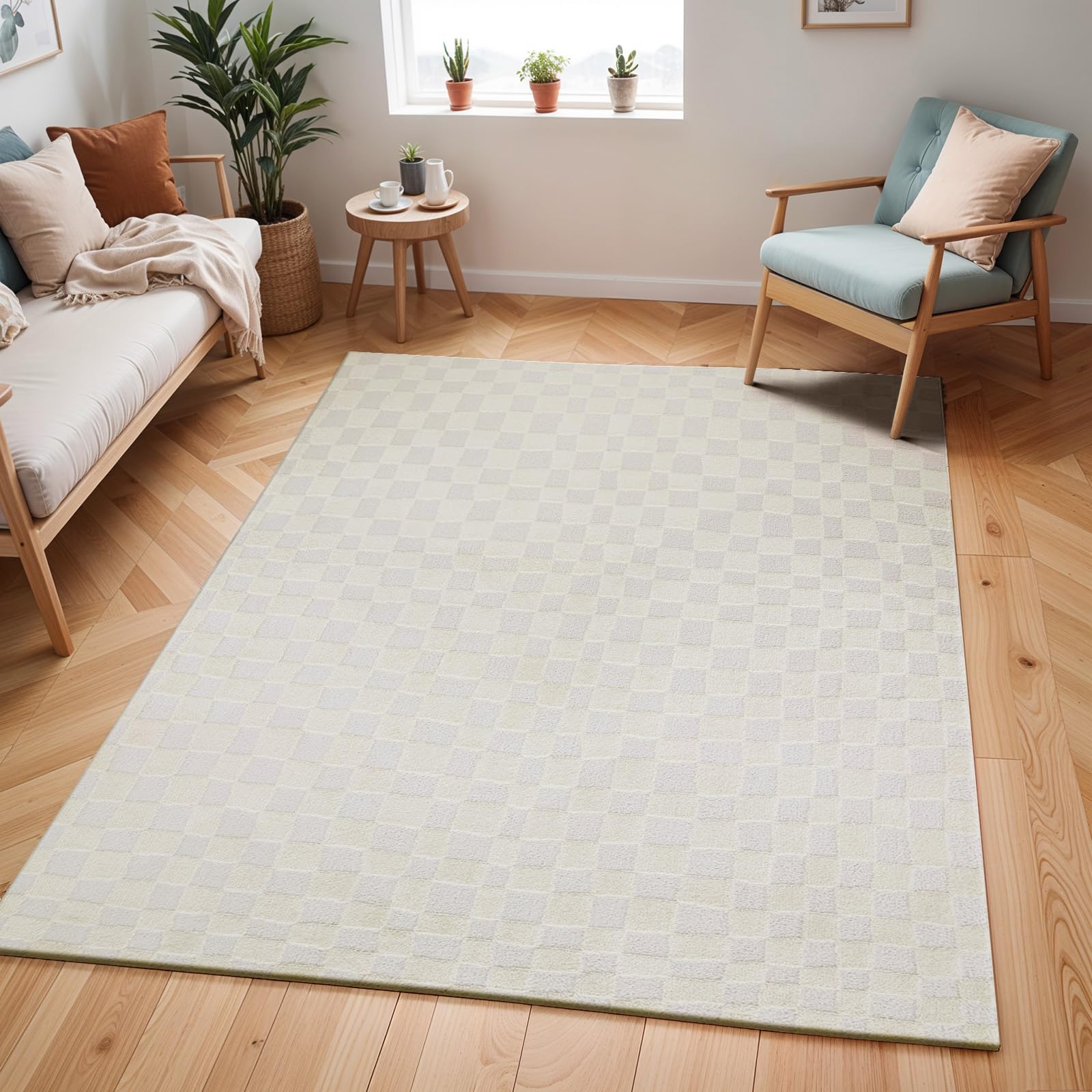 Livabliss Pula Géométrique Scandinave - Grand Salon, Salle à Manger, Chambre, Cuisine - Design Boheme Chic, Berbere Moderne, Poil Court 160x213 cm - Crème