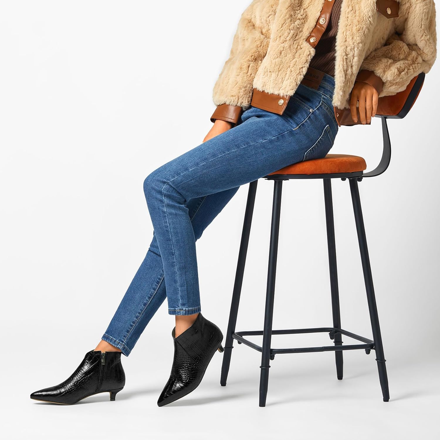 Aachcol Womens Pointed Toe Low Kitten Heel Ankle Boots Short Bootie Zipper Office Dress Basic Classic 1.4 Inches Heels