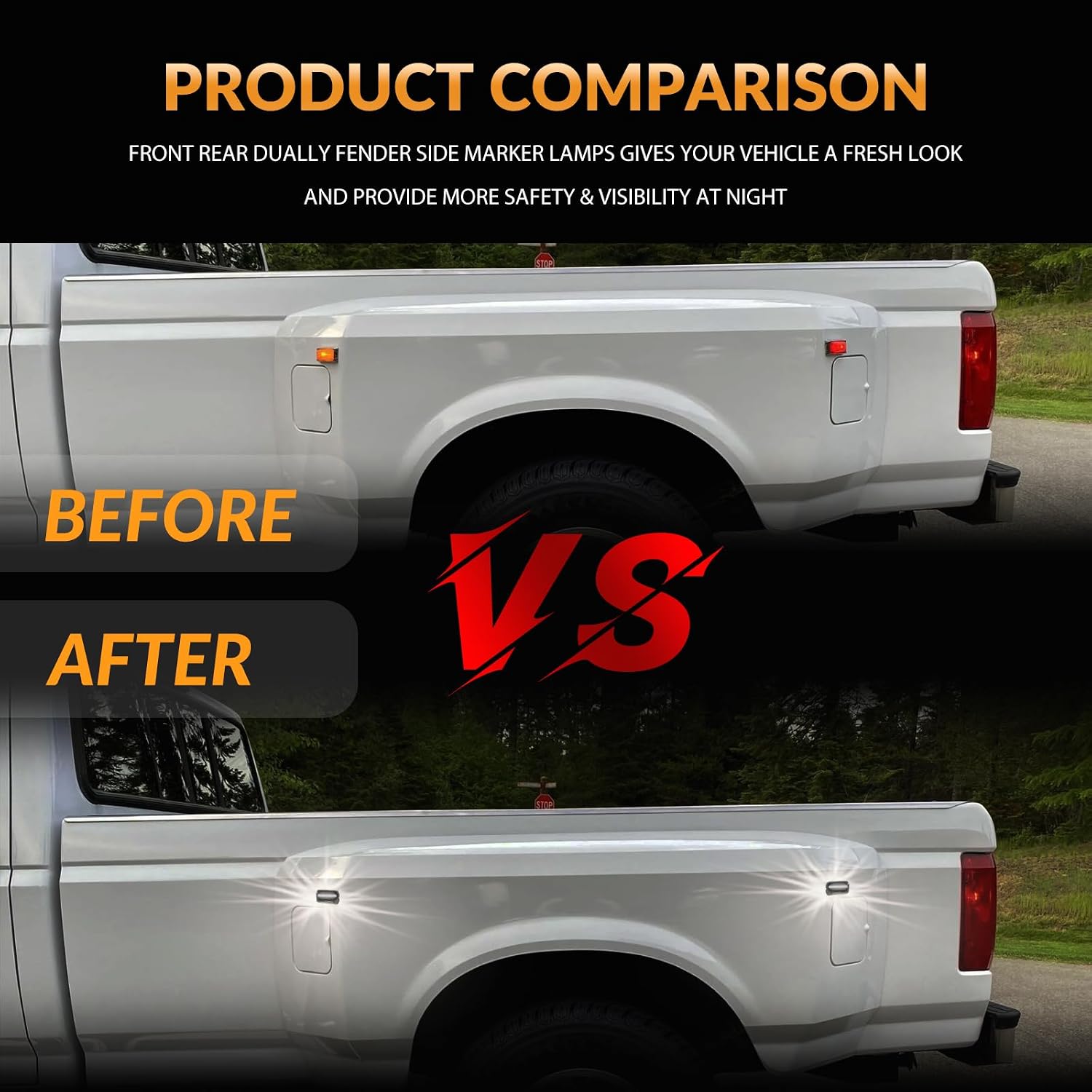 LED Dually Bed Fender Side Marker Lights For 1984-1996 Ford F250 F350 Dual Rear Wheel Marker Lamps Smoked Len (White)