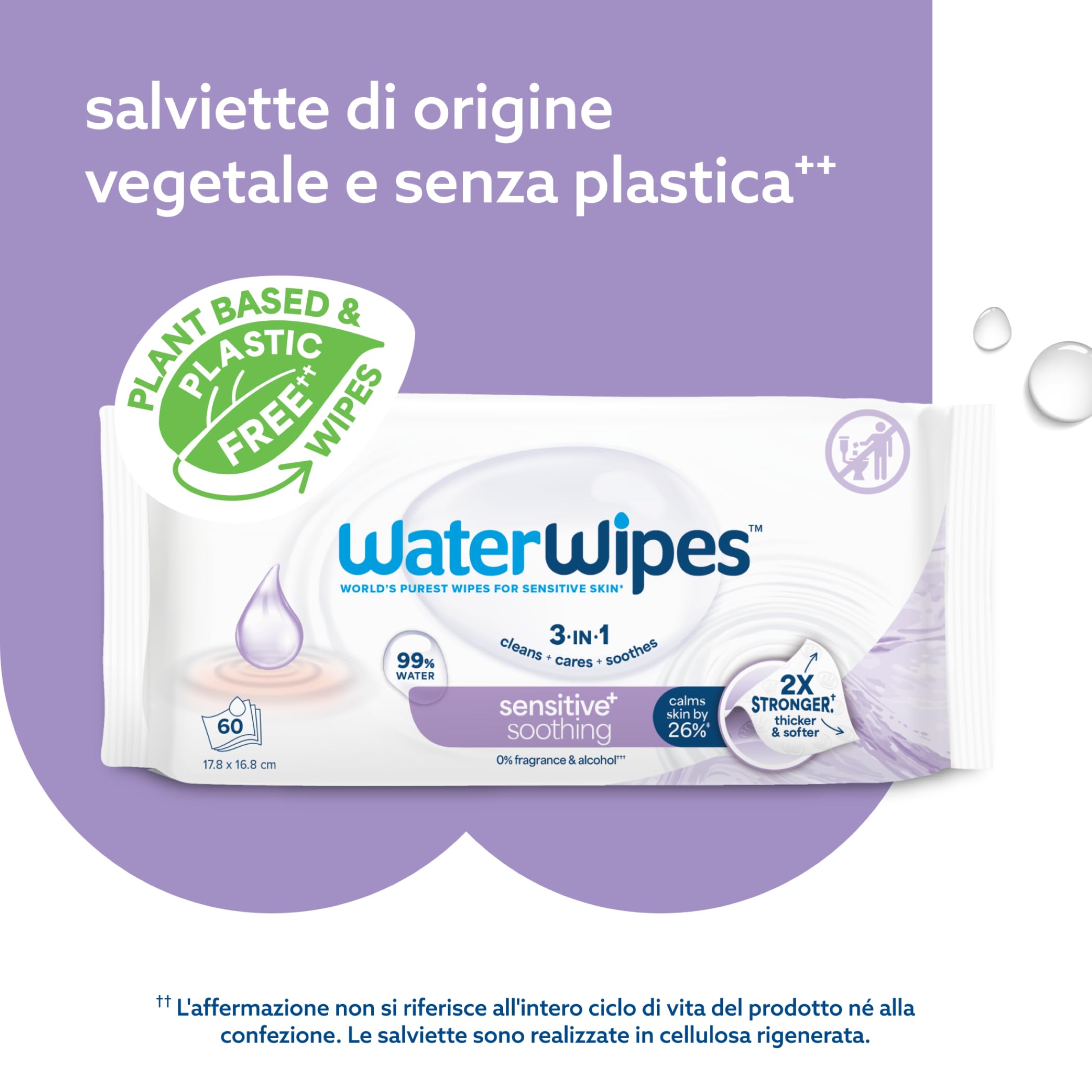 WaterWipes Salviettine Lenitive 360 Pezzi 6 Confezioni Detergenti 99% Acqua Estratti Botanici Senza Profumo