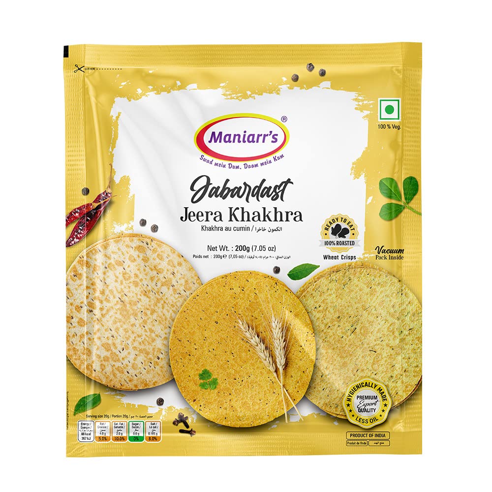 Maniarr's Jabardast Jeera Slim Bites Khakhara, Healthy & Crispy, 100% Natural Ingredient, Low Carb Snack 200gm