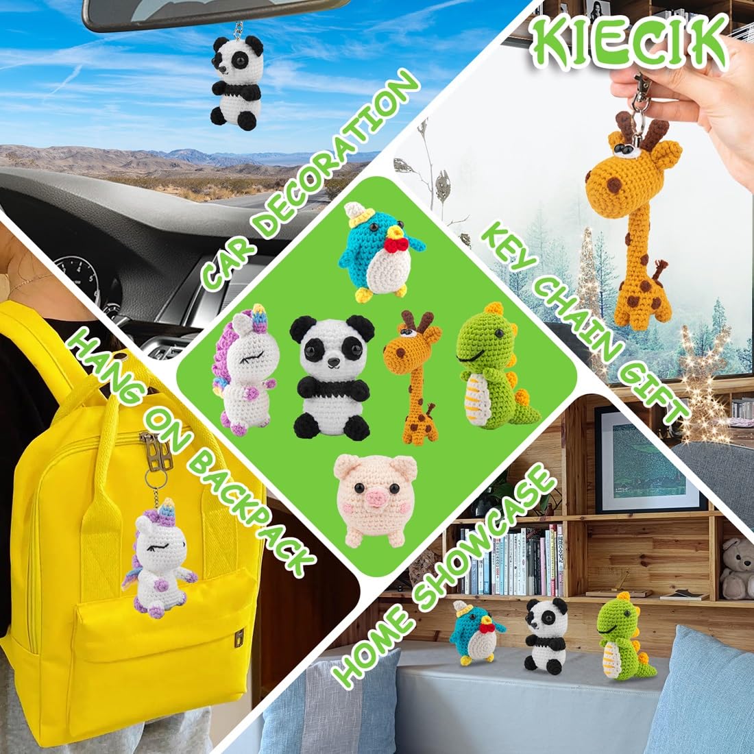 Kit de ganchillo de 6 piezas para principiantes, kits de animales de ganchillo, kit de tejer para niños y adultos con tutoriales de videos paso a paso, kit de tejer para niños, gran regalo de