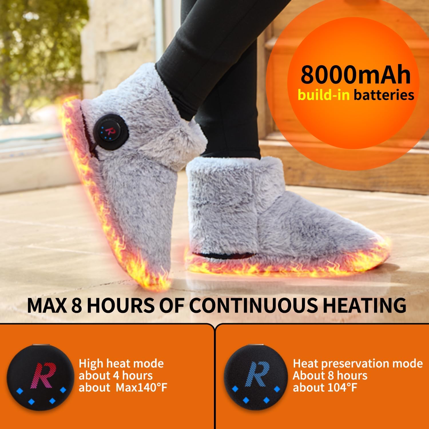Foot Warmer for Cold Feet, Rechargeable Heated Slippers Women, Graphene Electric Heating Boots Socks Shoes Indoor, Built-in Batteries, Washable,8 Hours Heat, Save Heating Bills