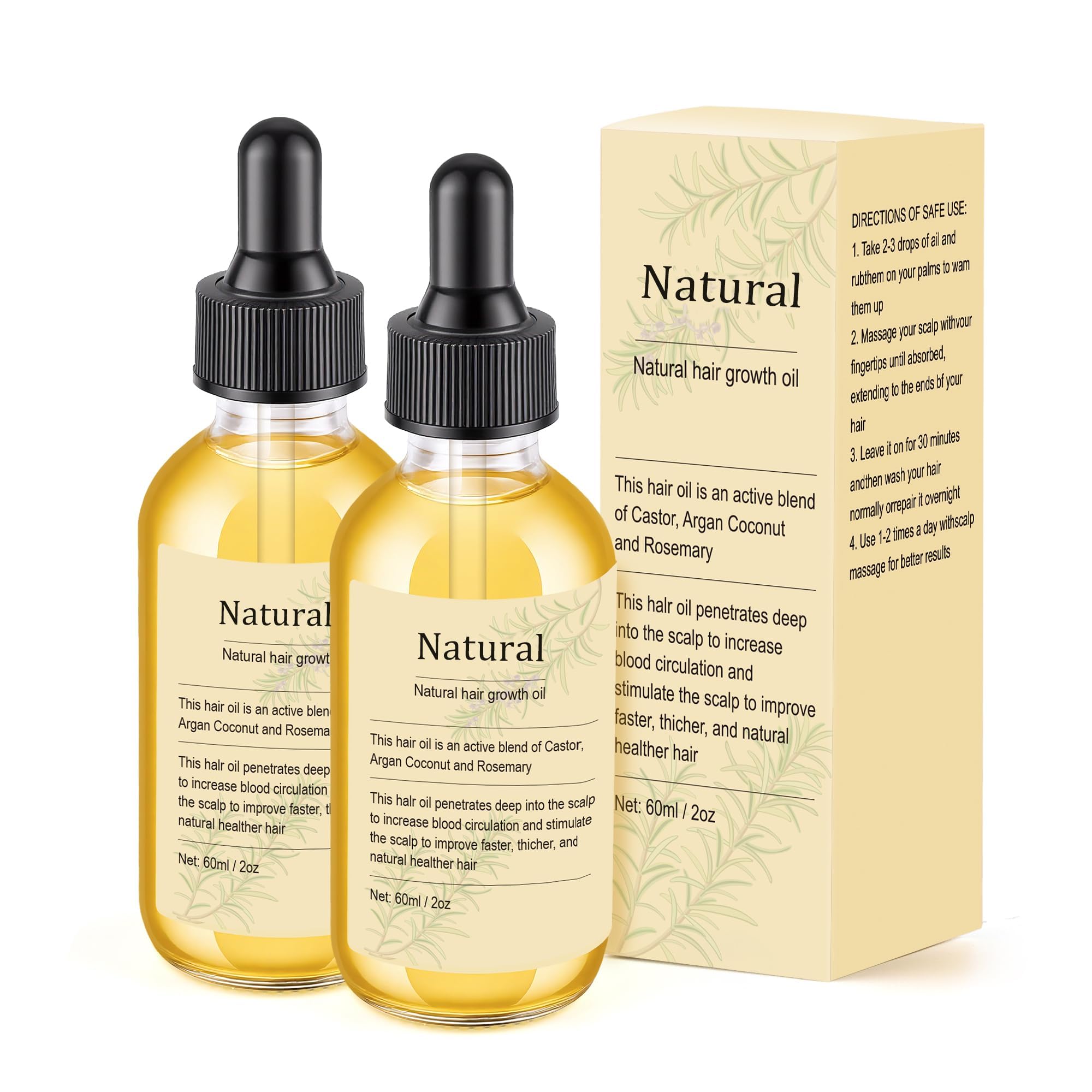Natural Hair Growth Oil - Rosemary Oil for Hair Growth Organic for Growth and Dry Damaged Hair Salon-Grade Volumizing & Nourishment2PCS product thumbnail 2