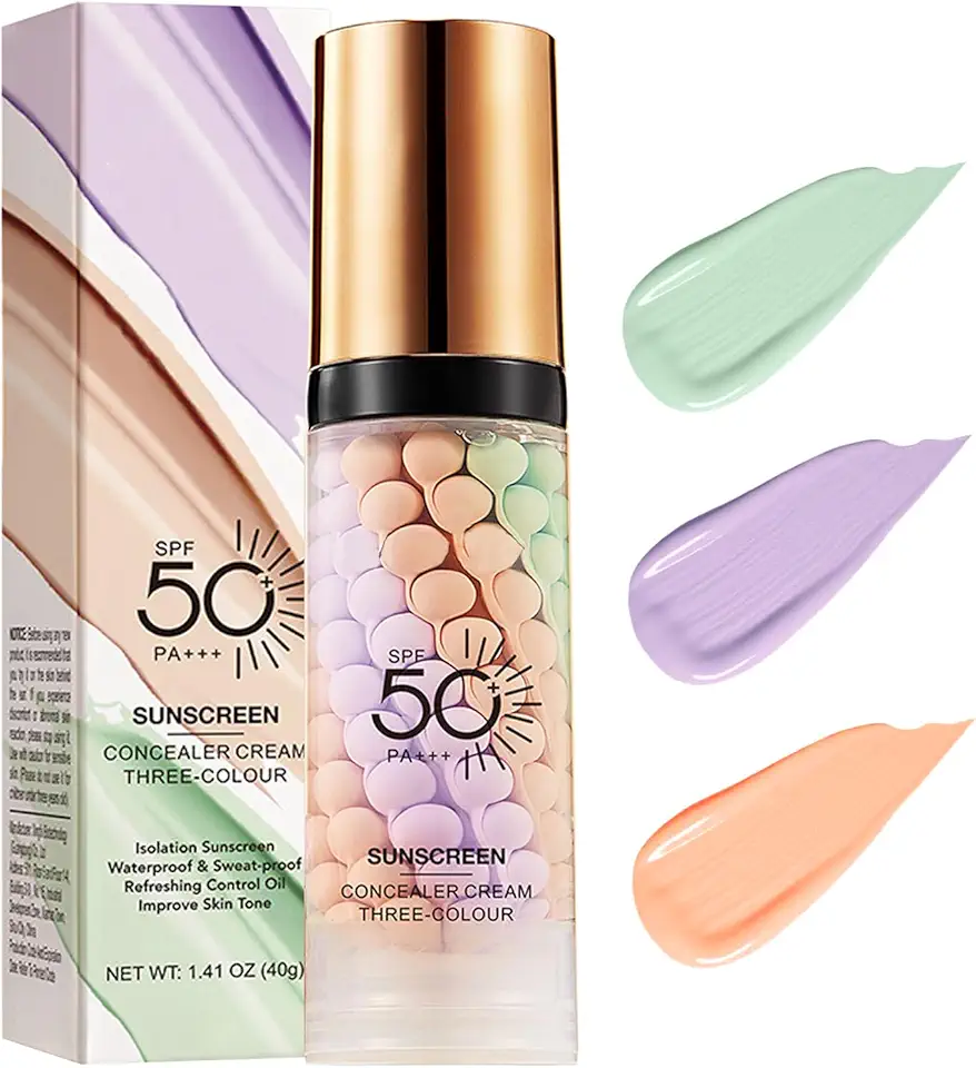 3 In 1Primer for Face Before Makeup,Sunscreen Isolation Cream, SPF 50, One Step Color Corrector Face Primer, Blurs Imperfections Oil Control &amp; Moisturizing Skin Tone Correcting,Radiance Skin