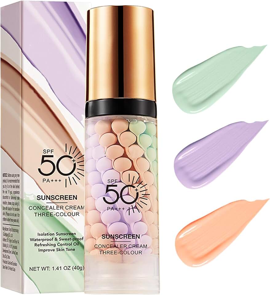 3 In 1Primer for Face Before Makeup,Sunscreen Isolation Cream, SPF 50, One Step Color Corrector Face Primer, Blurs Imperfections O