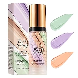 3 In 1Primer for Face Before Makeup,Sunscreen Isolation Cream, SPF 50, One Step Color Corrector Face Primer, Blurs Imperfections Oil Control & Moisturizing Skin Tone Correcting,Radiance Skin