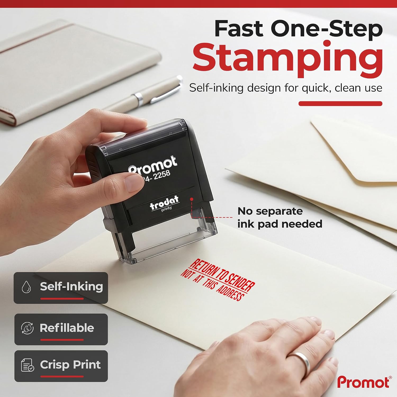 Promot Return to Sender Not at This Address Self-Inking Stamp - Red Ink Envelope Stamper for Office Supplies & Business Use - Rubber Stamps for Home Mail Organization - Return Address Stamp (Large) image 4
