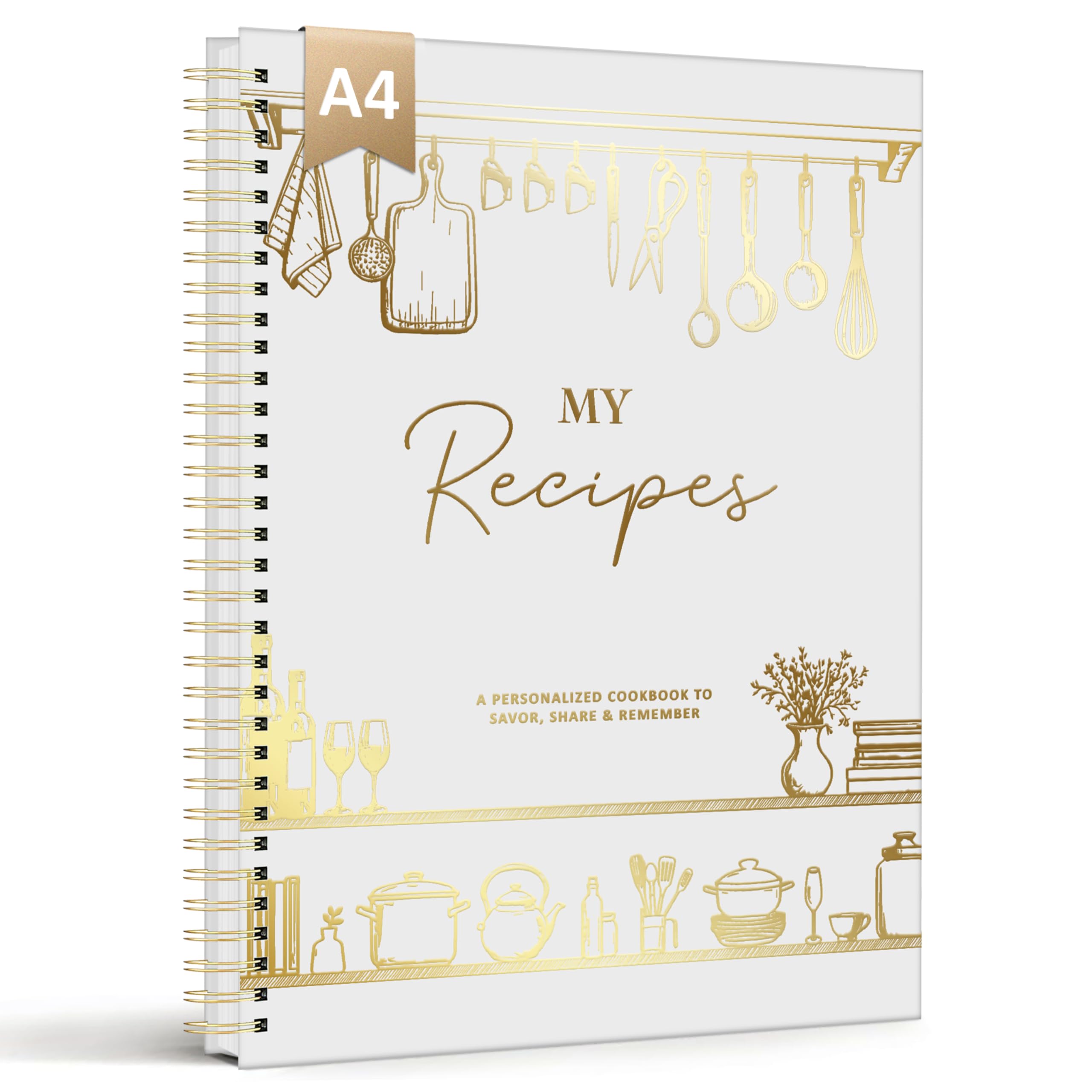 BIROYAL Large-Size A4 Recipe Book for Own Recipes - Blank Recipe Journal for 88 Recipes, 128 Pages Spiral Family Cooking Notebook to Organize Your Personalised Cookbook, For Family & Cooking Lover