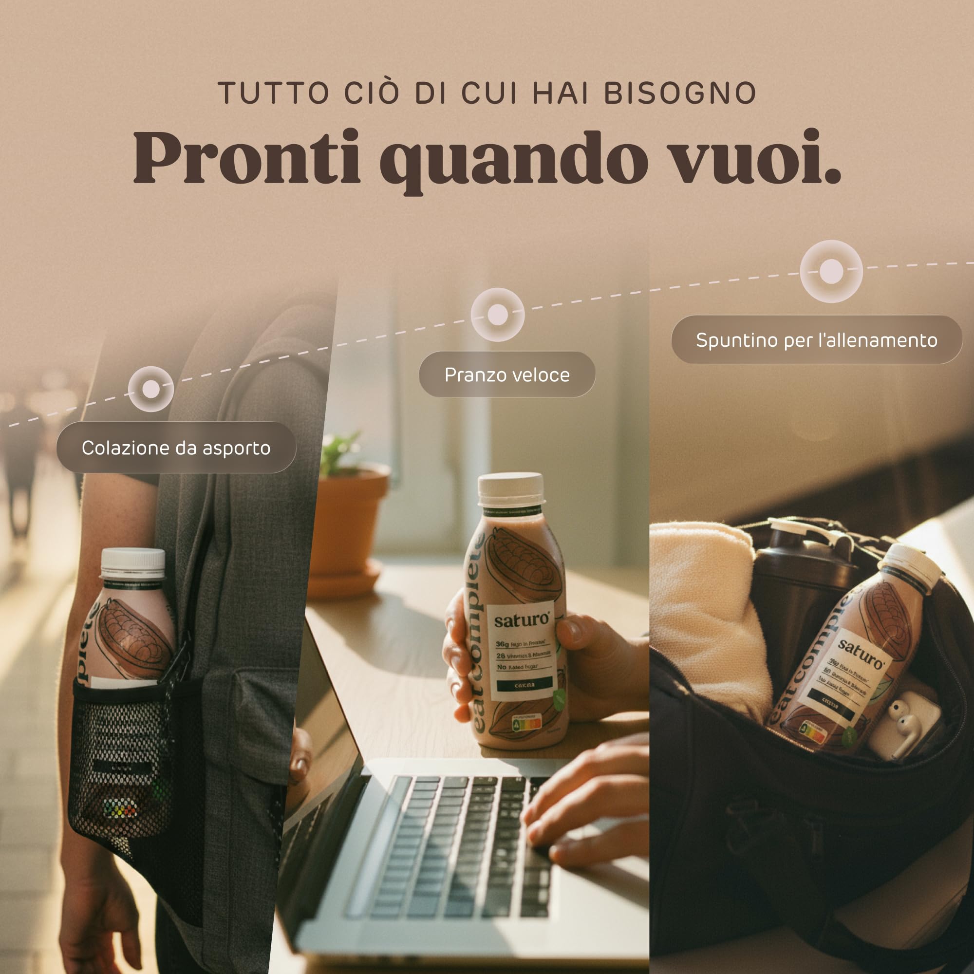 Saturo Pasto Sostitutivo Frullato Gusto Cocoa | 36 g di proteine & senza zucchero | 400 kcal | Vegano | Pasto Bevibile con Nutrienti Essenziali | Cioccolato | 6 x 400 ml