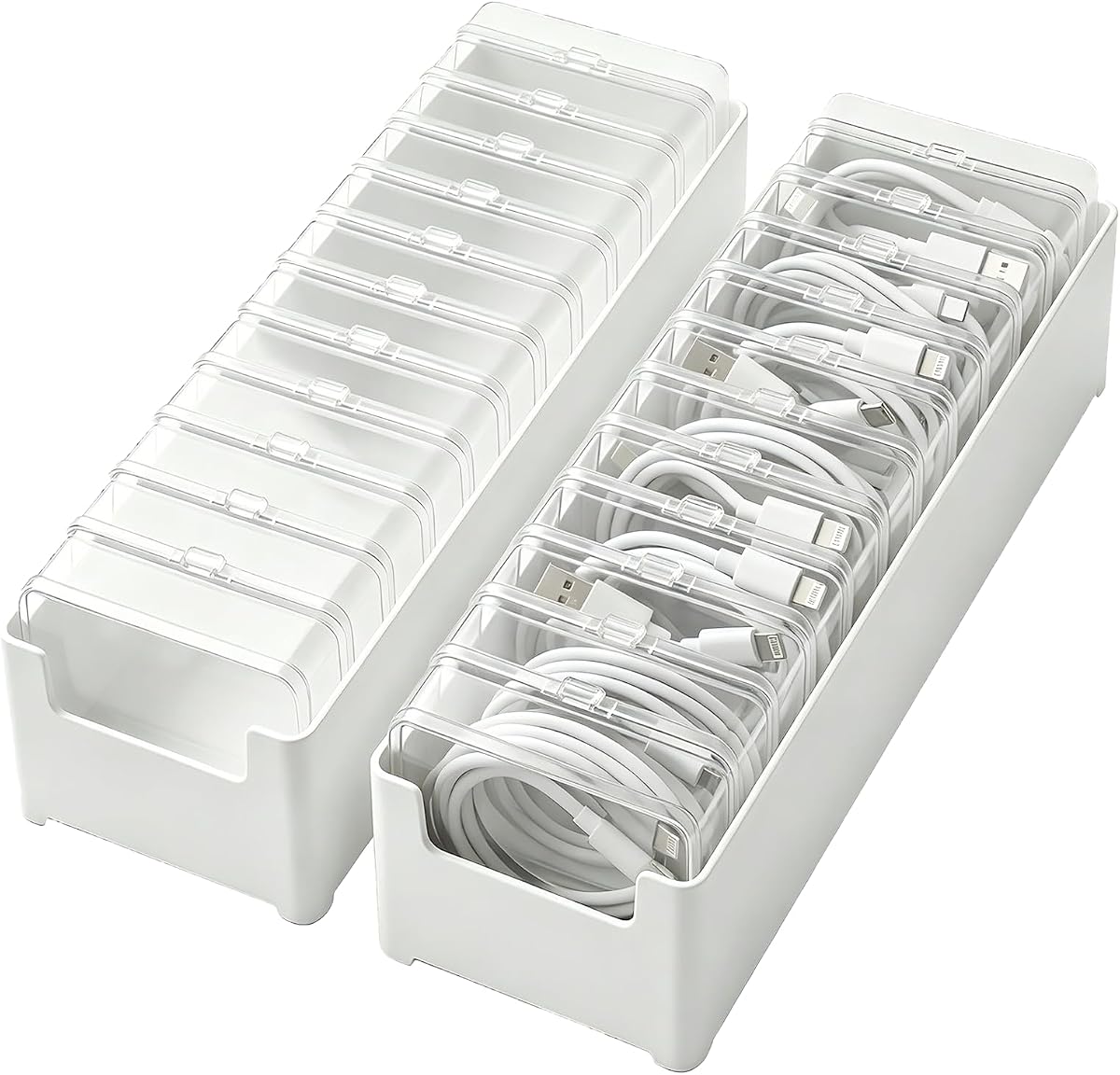 2 Pack Cable Organizer Box with 22 Mini Boxes, Clear Cord Storage Case