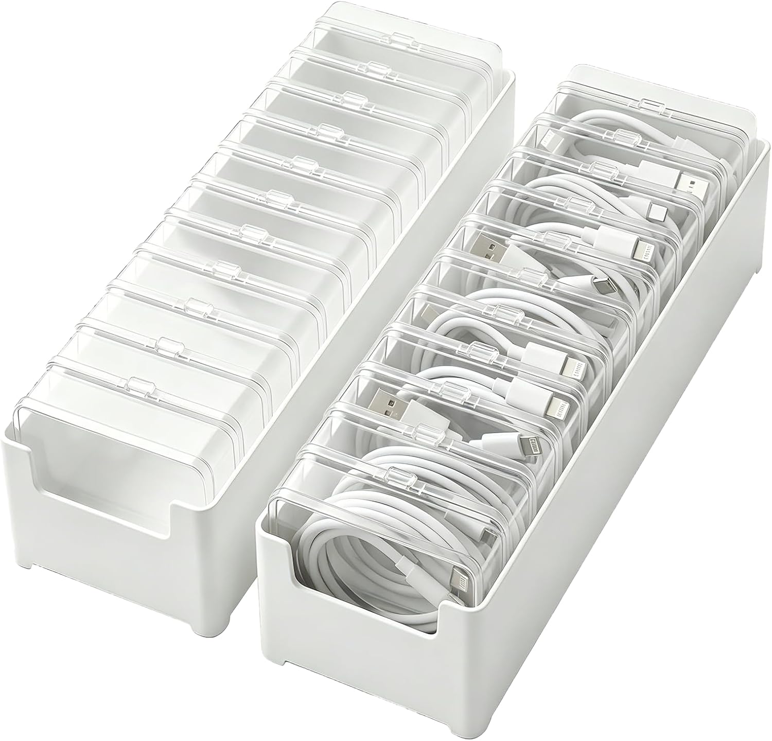 Clear Cable Organizer Storage Box, 2 Pcs 11 Box Desktop Cable Management with Switch, Power Cord Organizer for Office,Home,Desk Accessories Storage Stationery Supplies and Accessories
