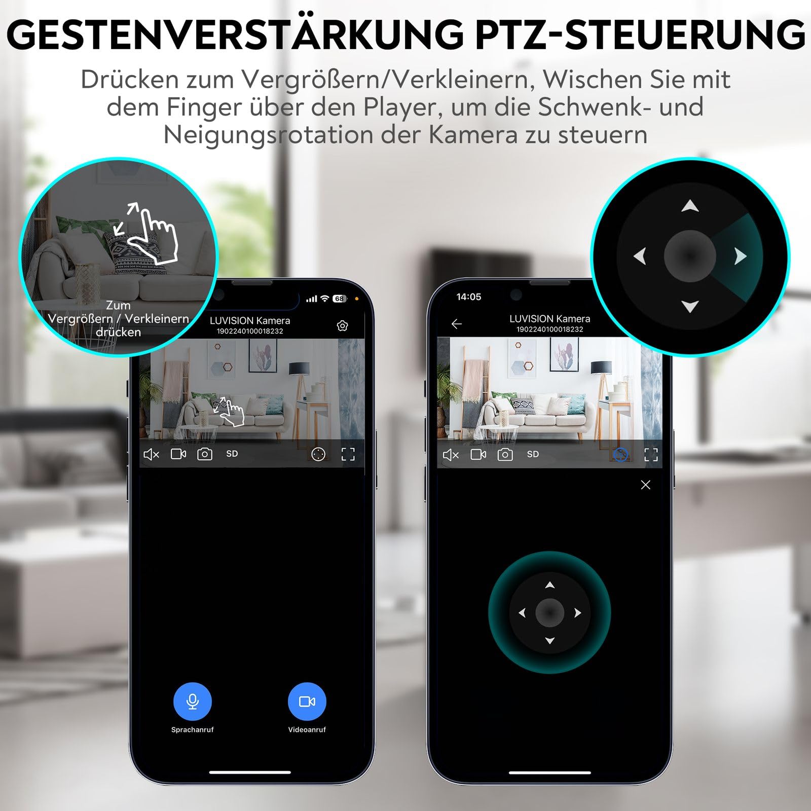 WLAN PTZ Überwachungskamera Auto-Tracking Video Anrufkamera, Telefonkamera mit Gegensprechfunktion für Kinder Senioren und Haustier Überwachung mit App, Nachtsicht, KI Bewegungsverfolgung