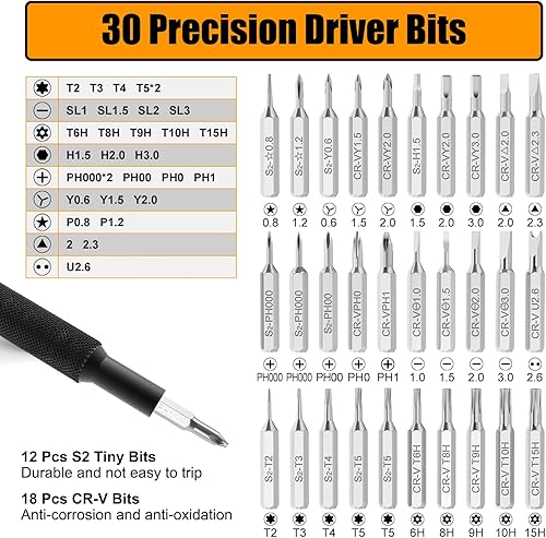 Miniatura 3 de VCELINLK - Juego de mini destornilladores de precisión 38 en 1 con 30 piezas Torx T6 T8 T9 T15, P5, Phillips PH00, Triwing Y00 Bits, kit de