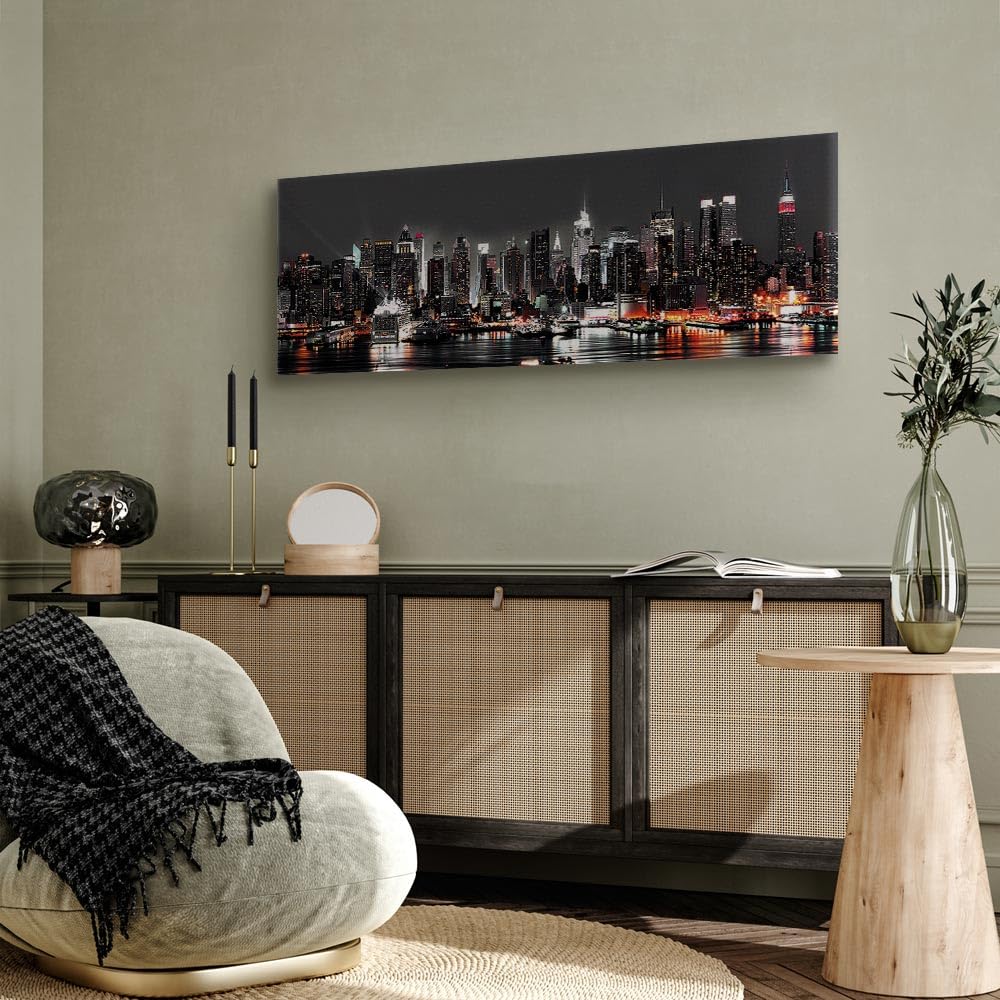 Cuadros B&D XXL - Cuadro en Lienzo 150x50 cm 1 pieza - Impresión Cuadros decorativos Decoracion Decorativo para Pared modernos dormitorios de Pared - Ciudad Nueva York paisaje edificios residenciales