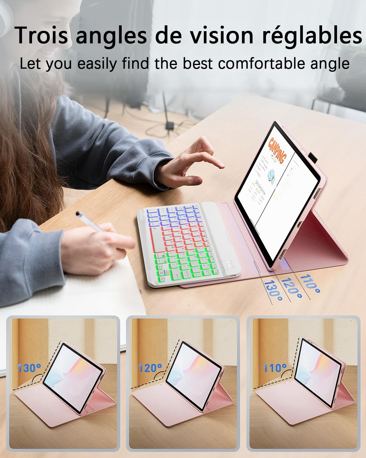 pour Xiaomi Redmi Pad 2 (2025) 11 Pouces/Xiaomi Redmi Pad SE (2023) 11 Pouces Coque Étui avec Bluetooth sans Fil Français (AZERTY) Clavier Rétroéclairé Et Souris Protection Backlight Keyboard Case