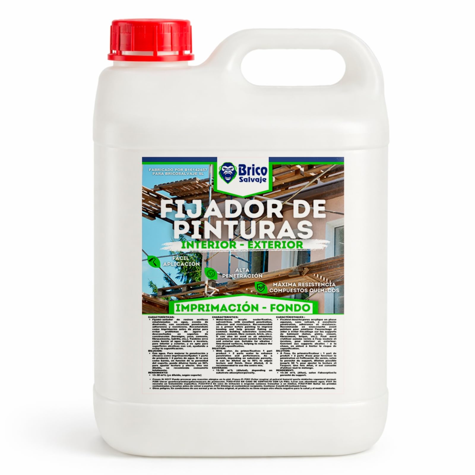 Fijador de Pintura, Imprimación Interior/Exterior, Acrílico al Agua, Transparente Brillante, 1L/5L/25L, para Yeso, Cemento, Hormigón (5 Litros)