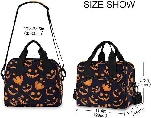 Miniatura 3 de Bolsa de almuerzo de calabaza de Halloween para mujeres y hombres, bolsa de almuerzo aislada con correa de hombro desmontable y asa de transporte,