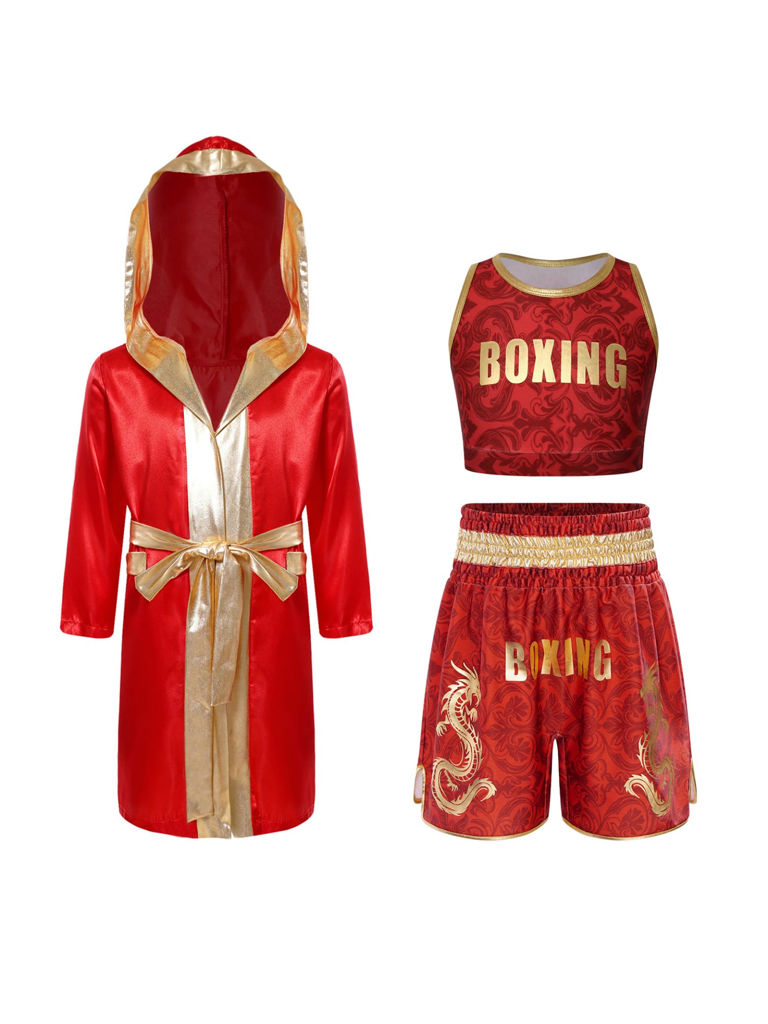 Linjinx Bambini Maglietta Boxe Bambino Costume Pugile Abbigliamento Set Mma Rosso 9-10 anni