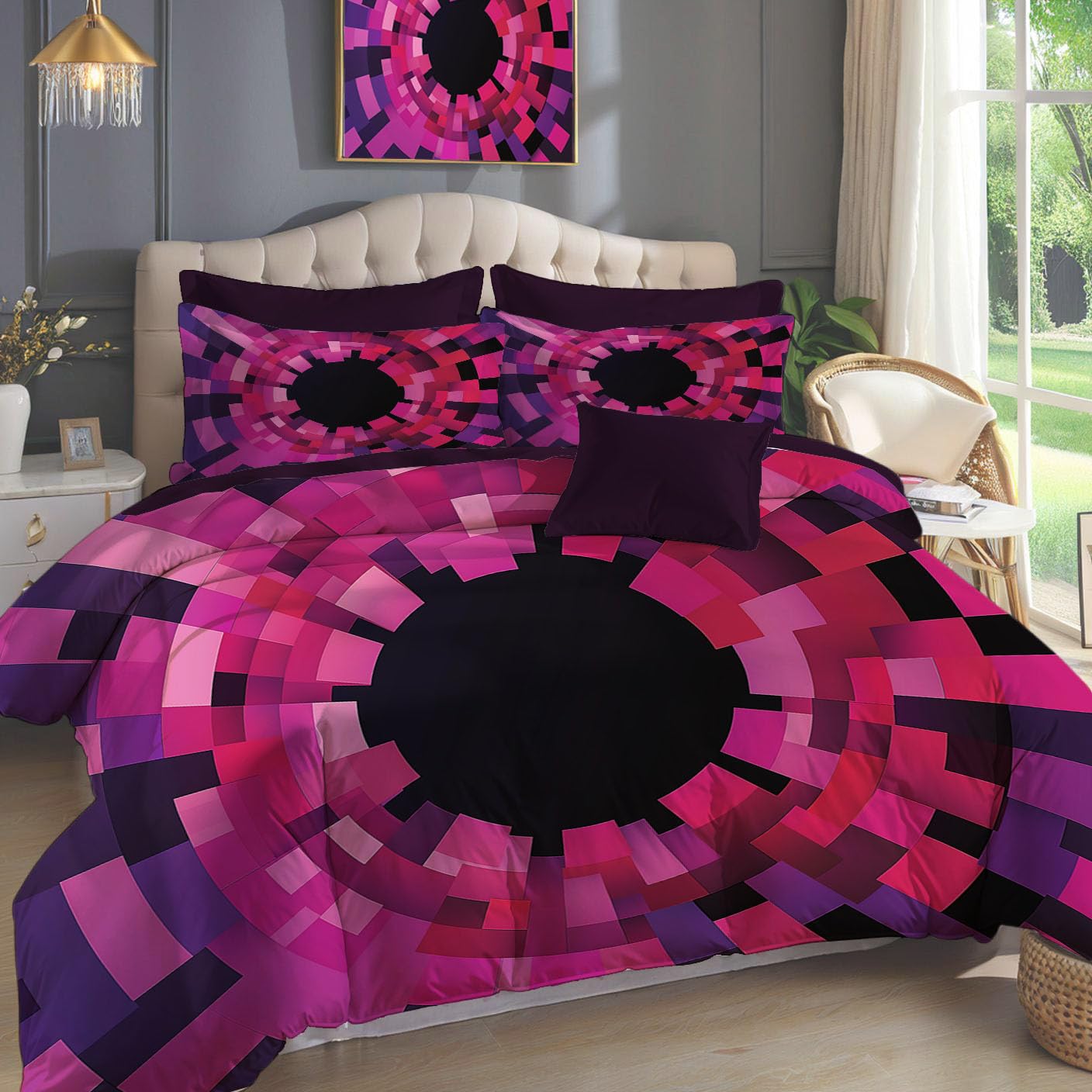 Housse de couette 240x260cm géométrie tunnel 3D parure de lit microfibre