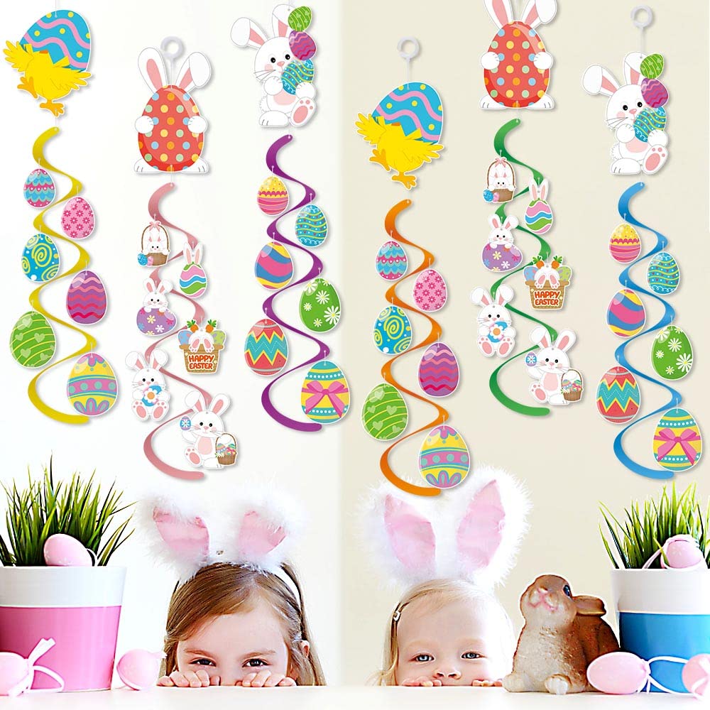 6 Decorazioni Pasquali A Nido D'Ape A Forma Di Coniglietto - Set Con 2 Coniglietti Rosa, 2 Azzurri E 2 Gialli Per Addobbi Casa E Scuola