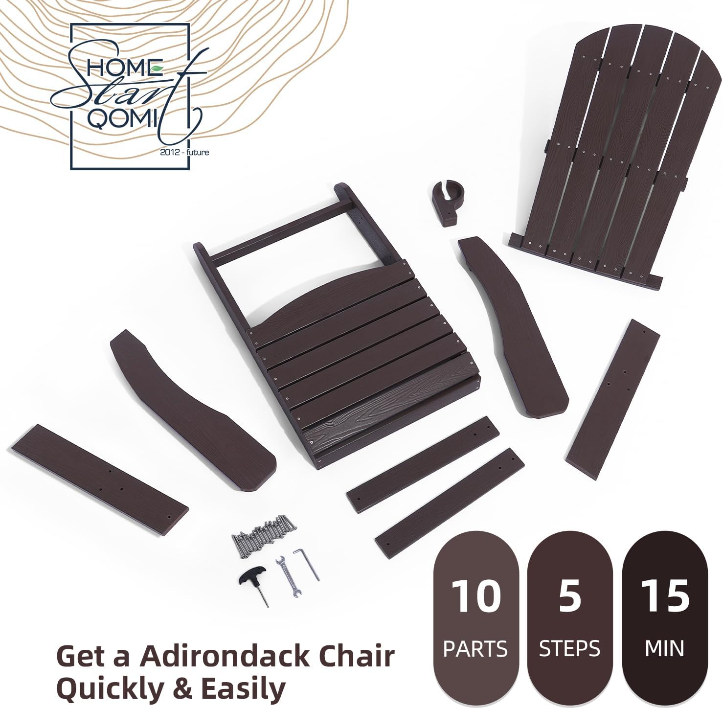Adirondack Chairs Set of 2, All Weather Resistant Plastic Chairs with Cup Holder, 5 Easy Steps to Install, Outdoor Chairs for Patio, Garden, Backyard Deck, Lawn, Fire Pit - Brown