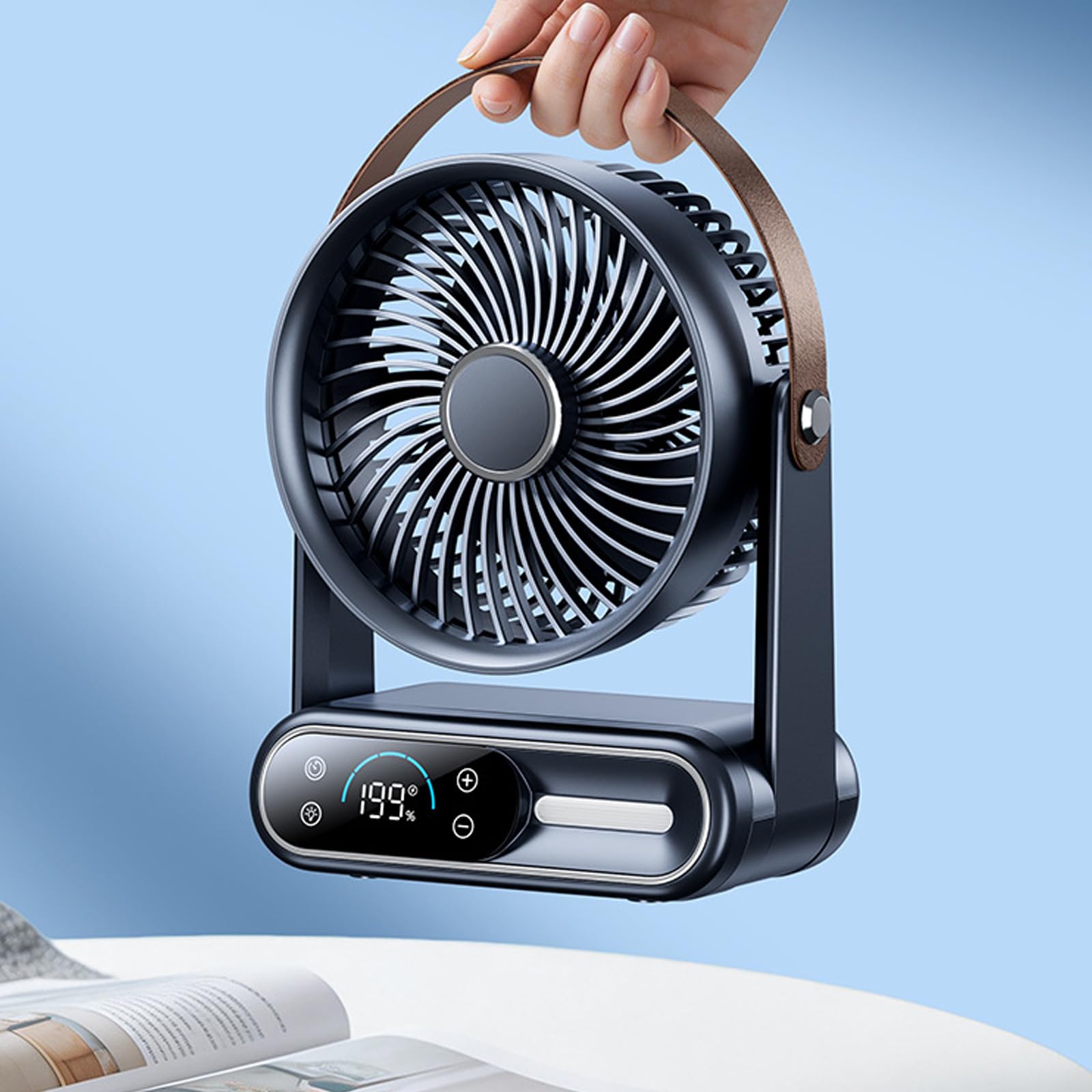 Ventilatore da Tavolo con Batteria Ricaricabile, Bianco SENZA CLIP