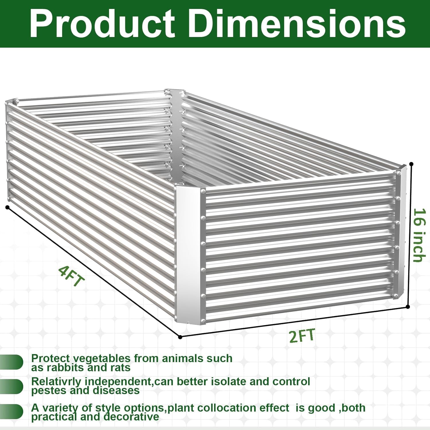 3 Pack Tall 4x2FT Raised Beds for Gardening, Corrugated Galvanized Steel Raised Garden Bed, Outdoor Metal Above Ground Garden Bed for Vegetables and Flowers(Rectangular)